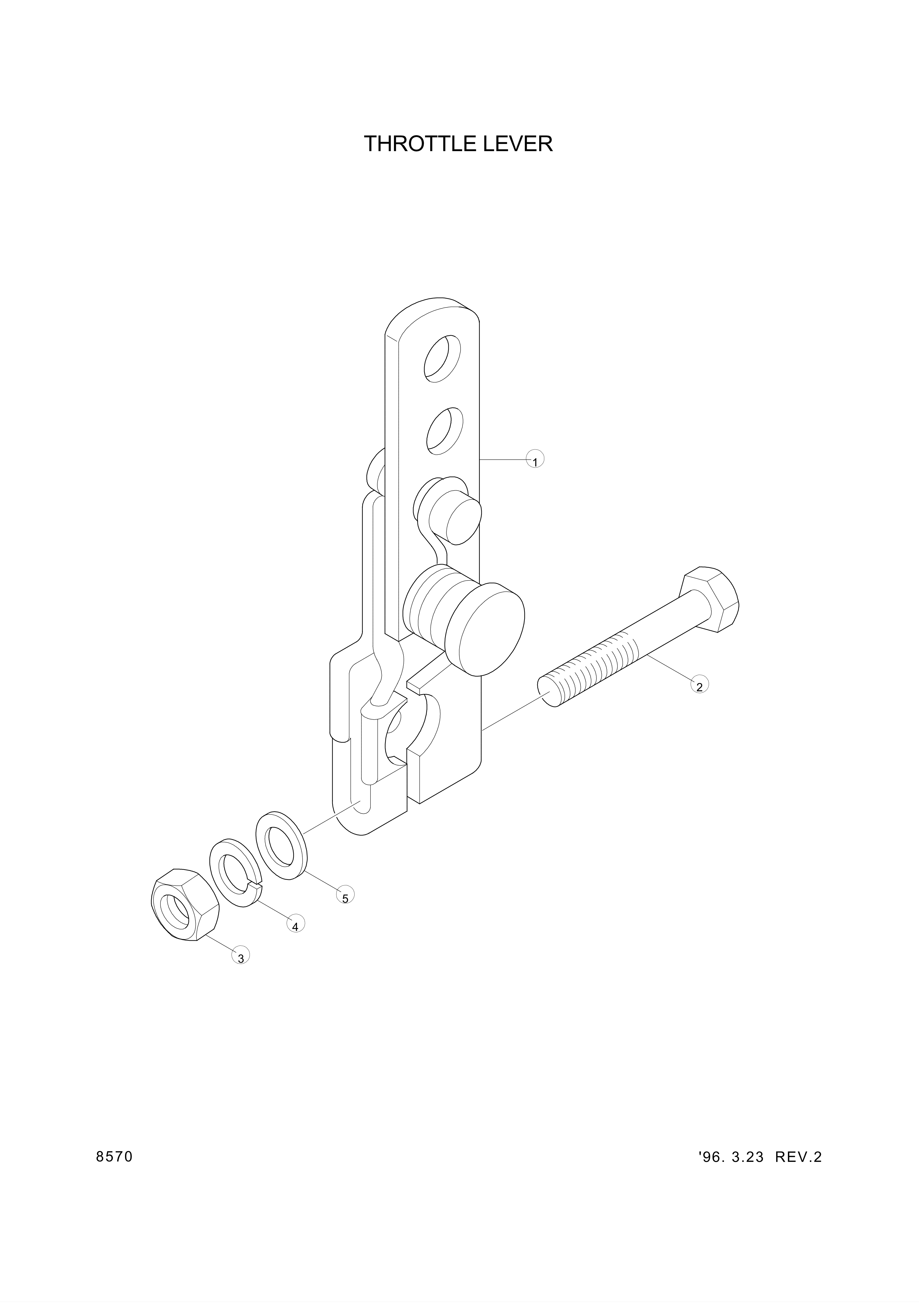 Technical drawing of Hyundai Construction Equipment YUBP-04998 LEVER-THROTTLE with dimensions and layout