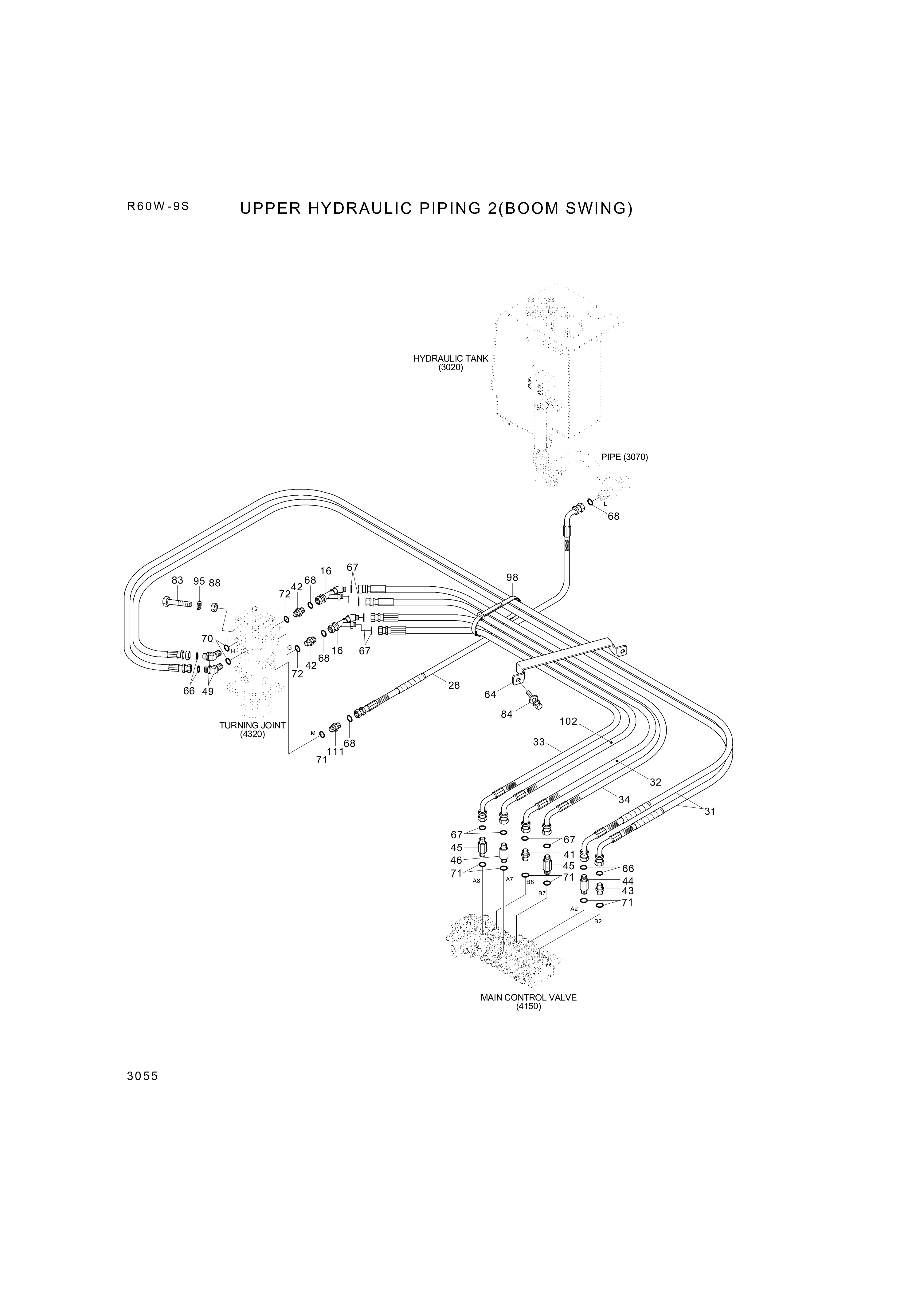 Technical drawing of Hyundai Construction Equipment P930-085020 HOSE ASSY-ORFS&amp;THD with dimensions and layout