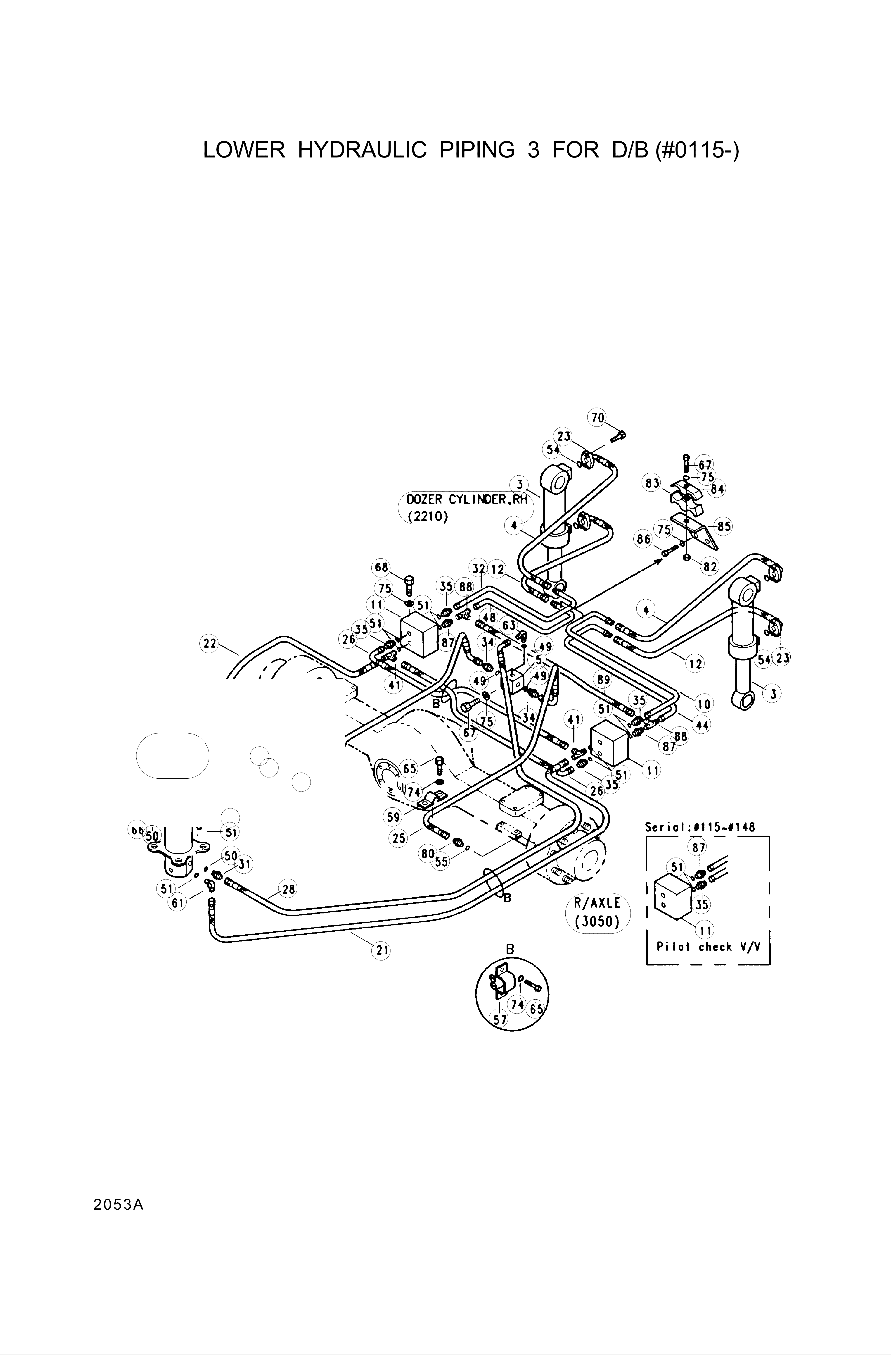 Technical drawing of Hyundai Construction Equipment E331-1010 CYL. ASSY-DOZER with dimensions and layout