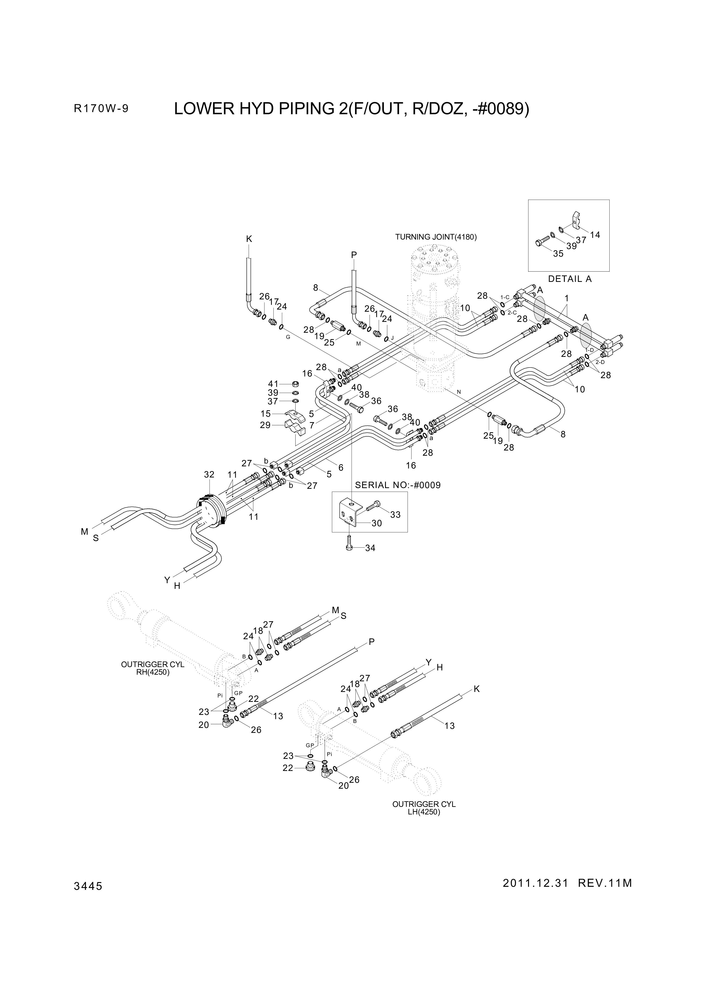 Technical drawing of Hyundai Construction Equipment P933-044054 HOSE ASSY-ORFS&amp;THD with dimensions and layout