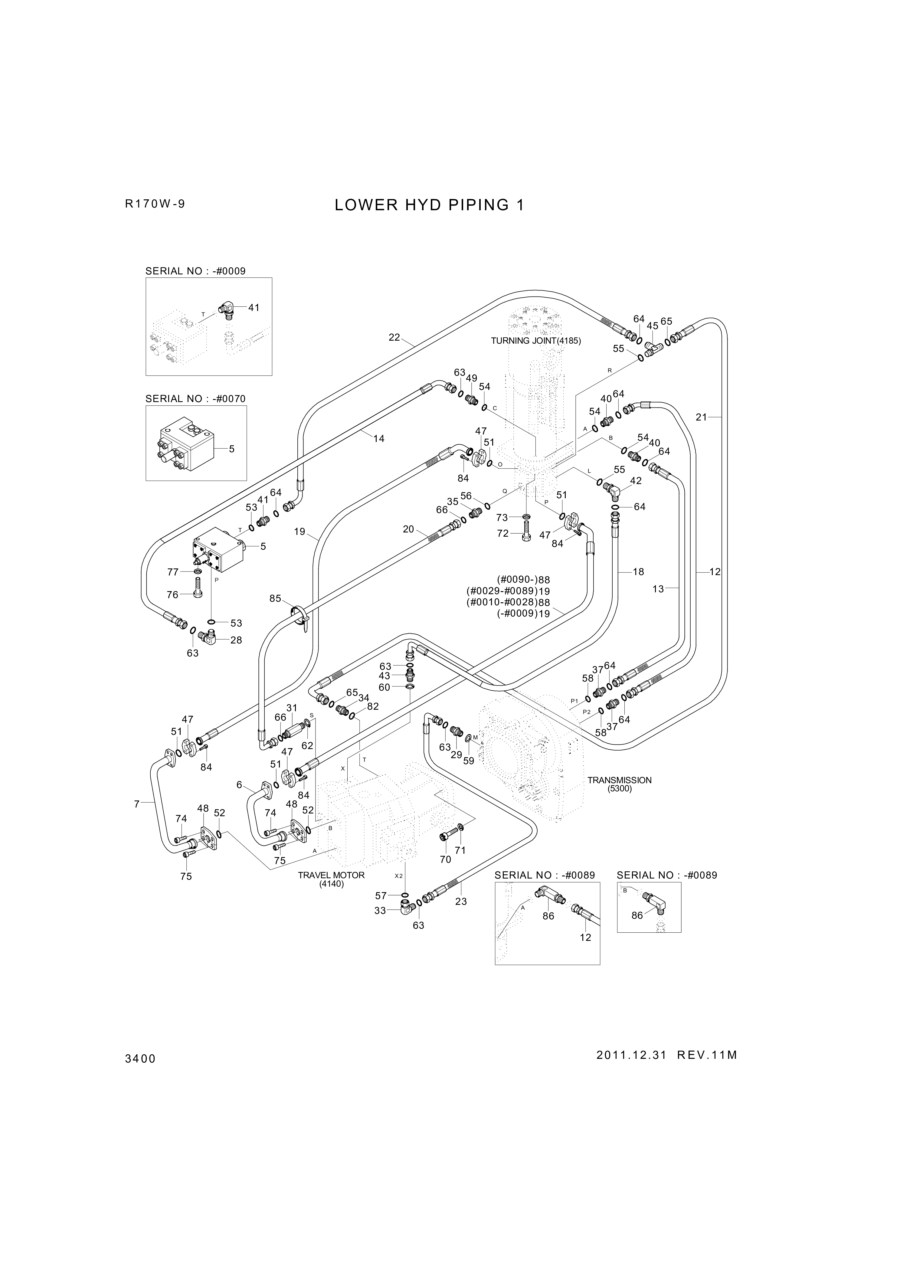 Technical drawing of Hyundai Construction Equipment P933-062029 HOSE ASSY-ORFS&amp;THD with dimensions and layout