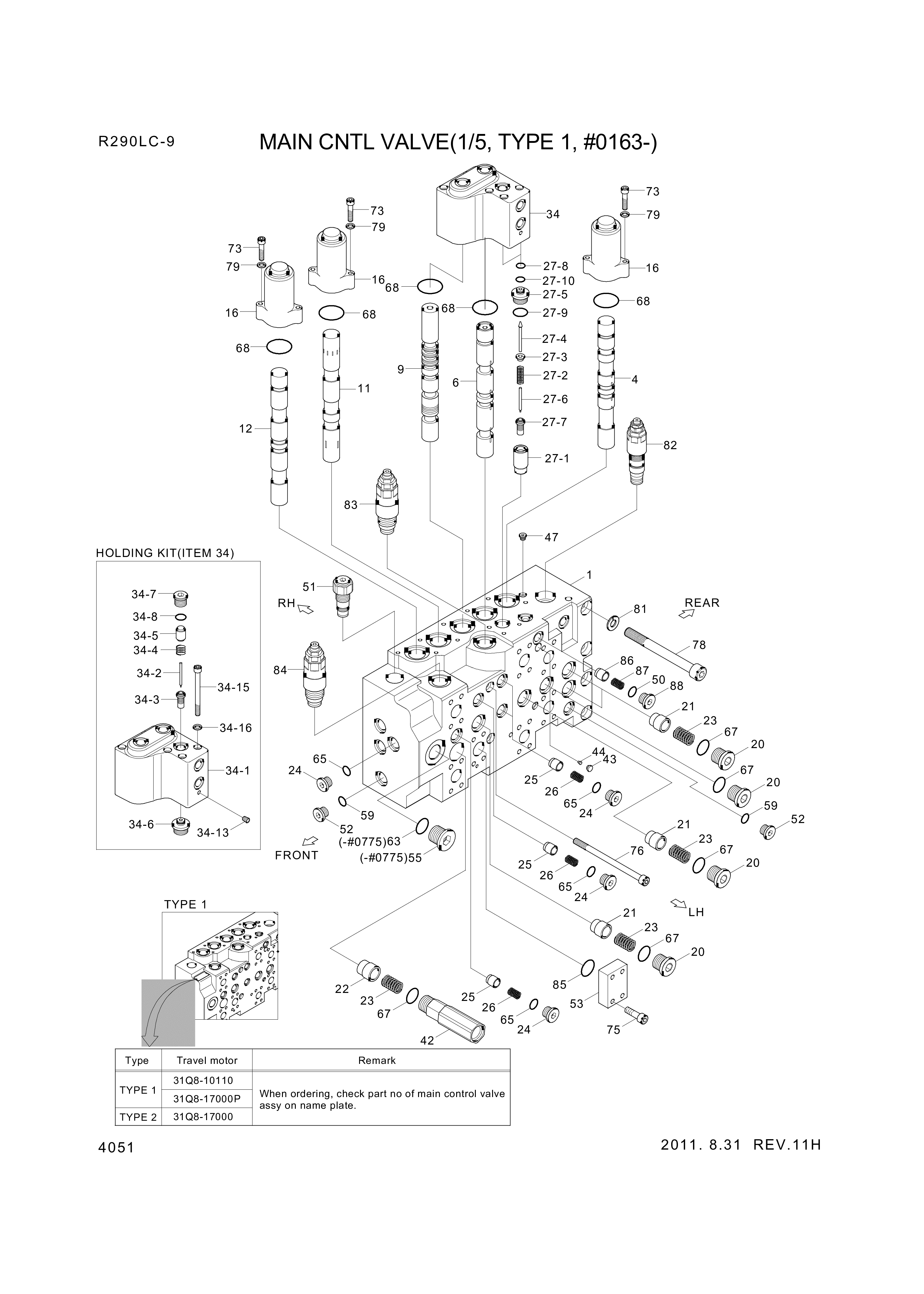 XKCG-00448 Hyundai Construction Equipment VALVE KIT-HOLDING B