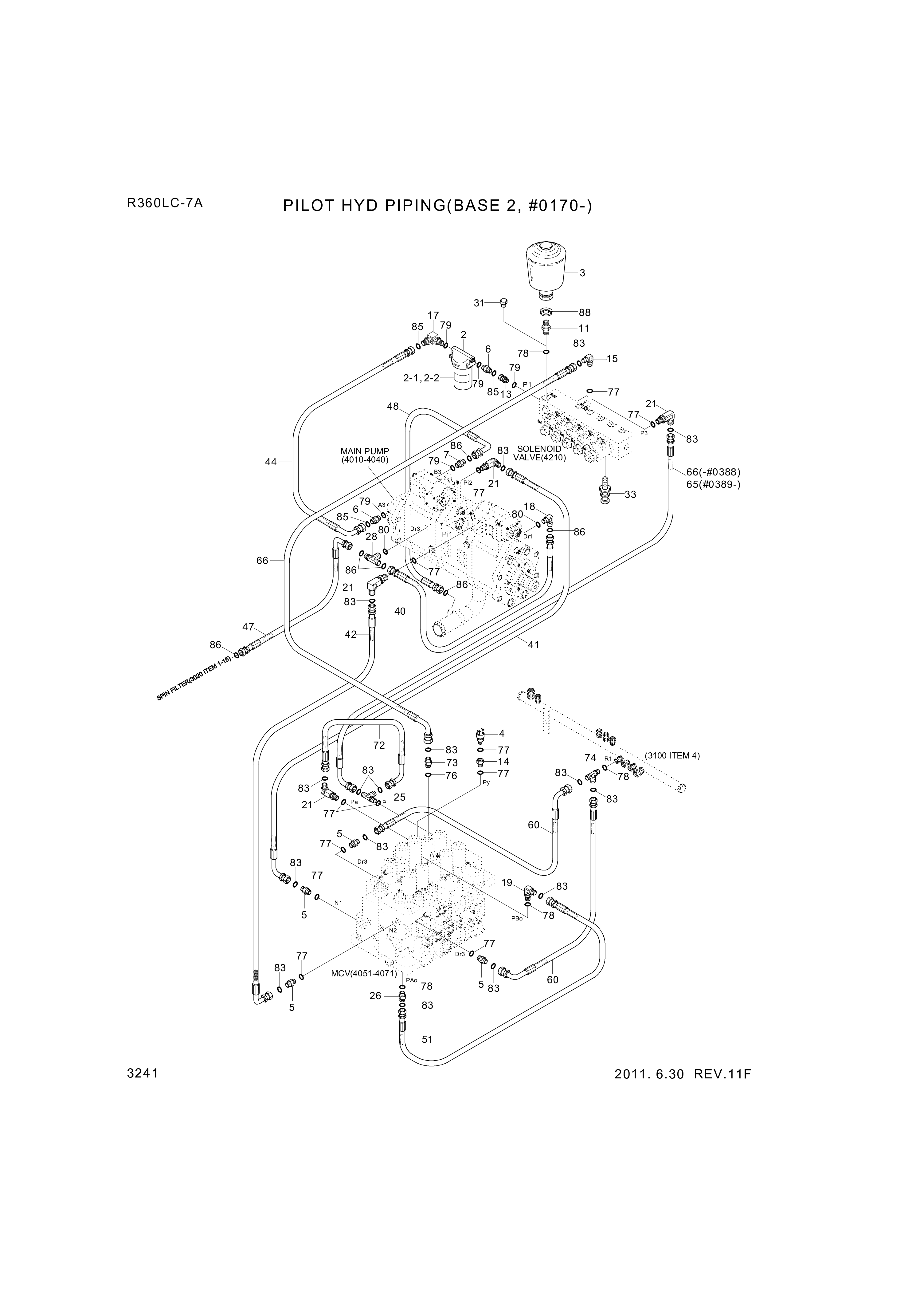 Technical drawing of Hyundai Construction Equipment P930-043052 HOSE ASSY-ORFS&amp;THD with dimensions and layout (figure 2)