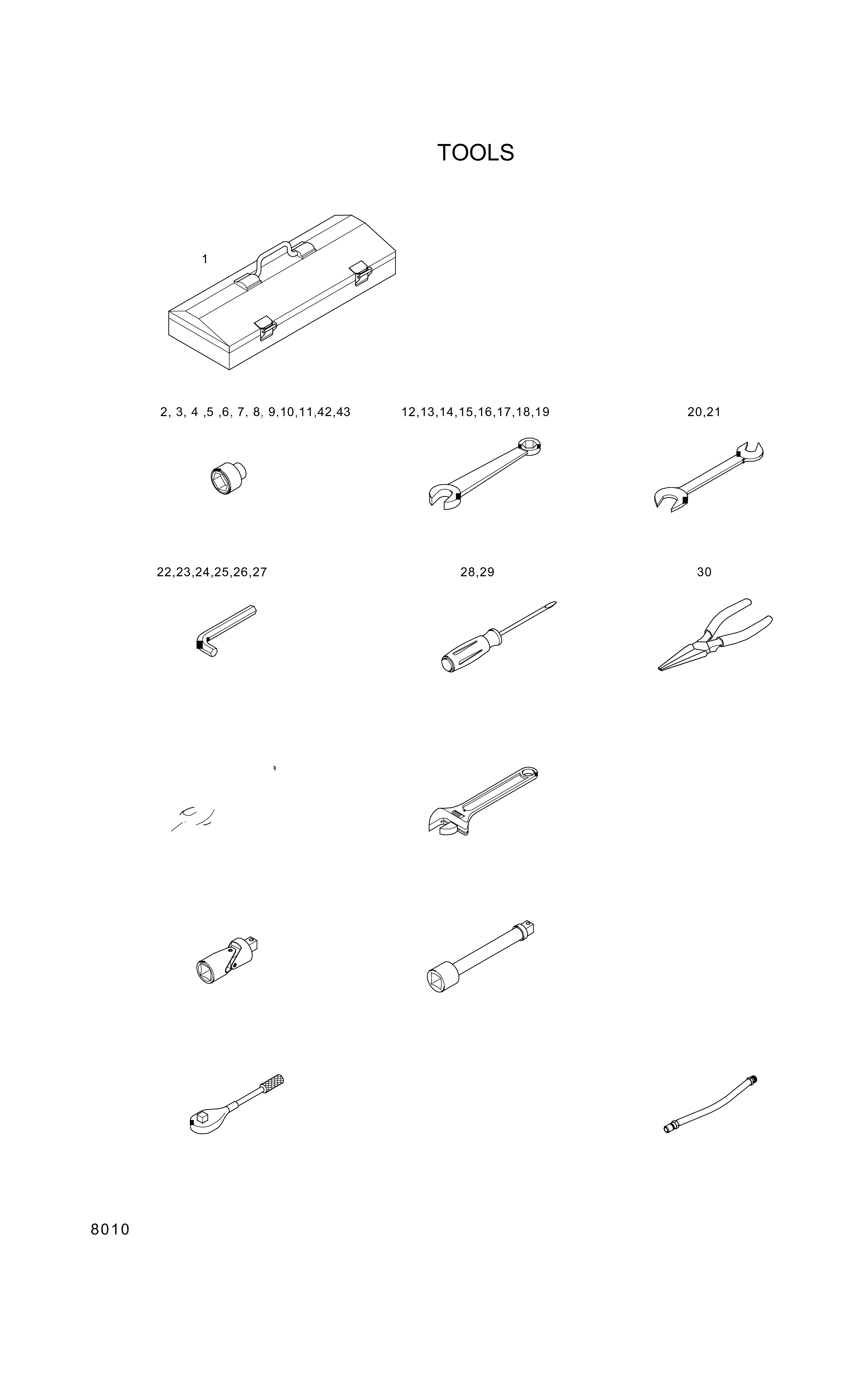 Technical drawing of Hyundai Construction Equipment 94L1-20012 DECAL-TOOL LIST with dimensions and layout (figure 5)