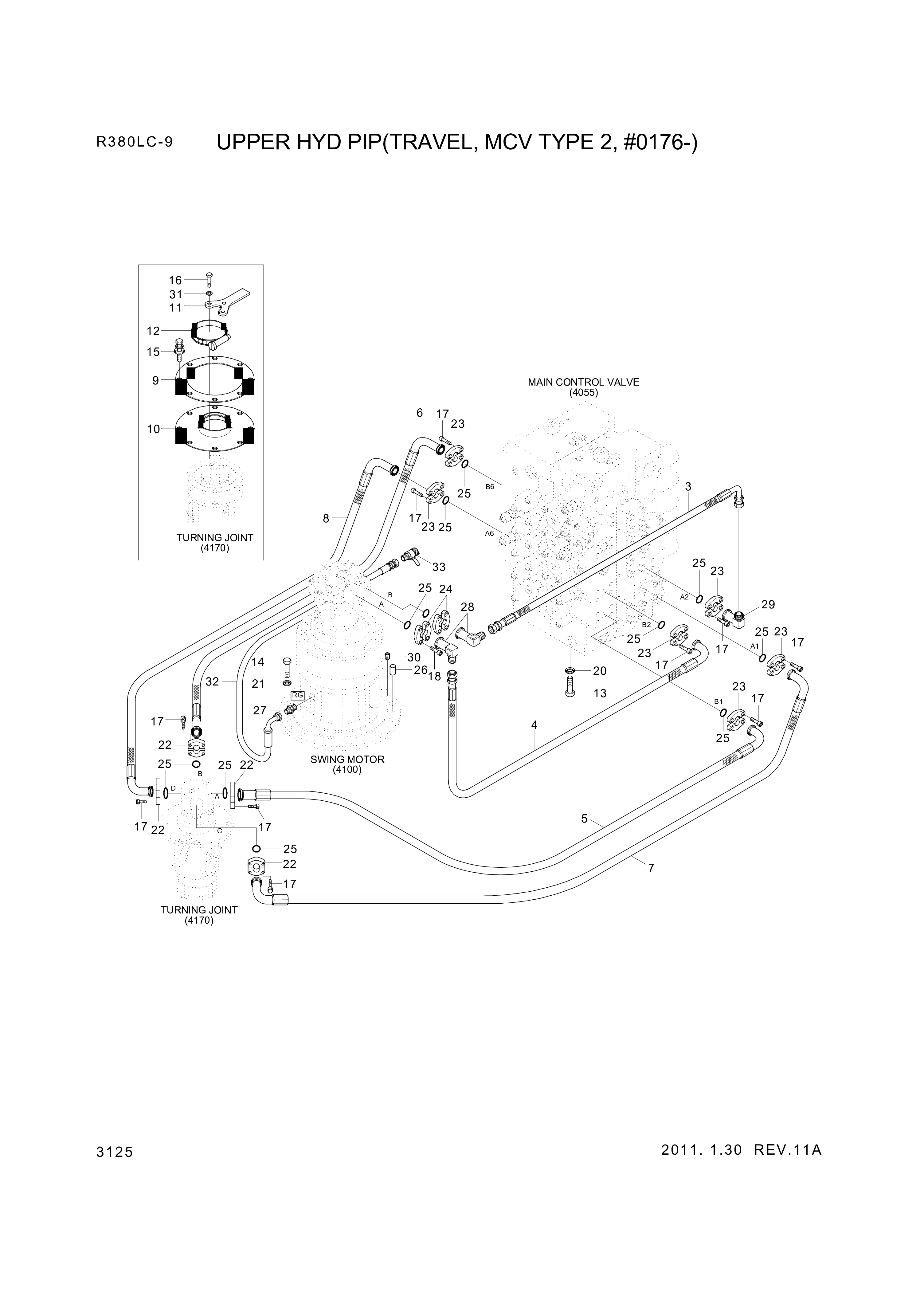 Technical drawing of Hyundai Construction Equipment P930-166012 HOSE ASSY-ORFS&amp;THD with dimensions and layout (figure 3)