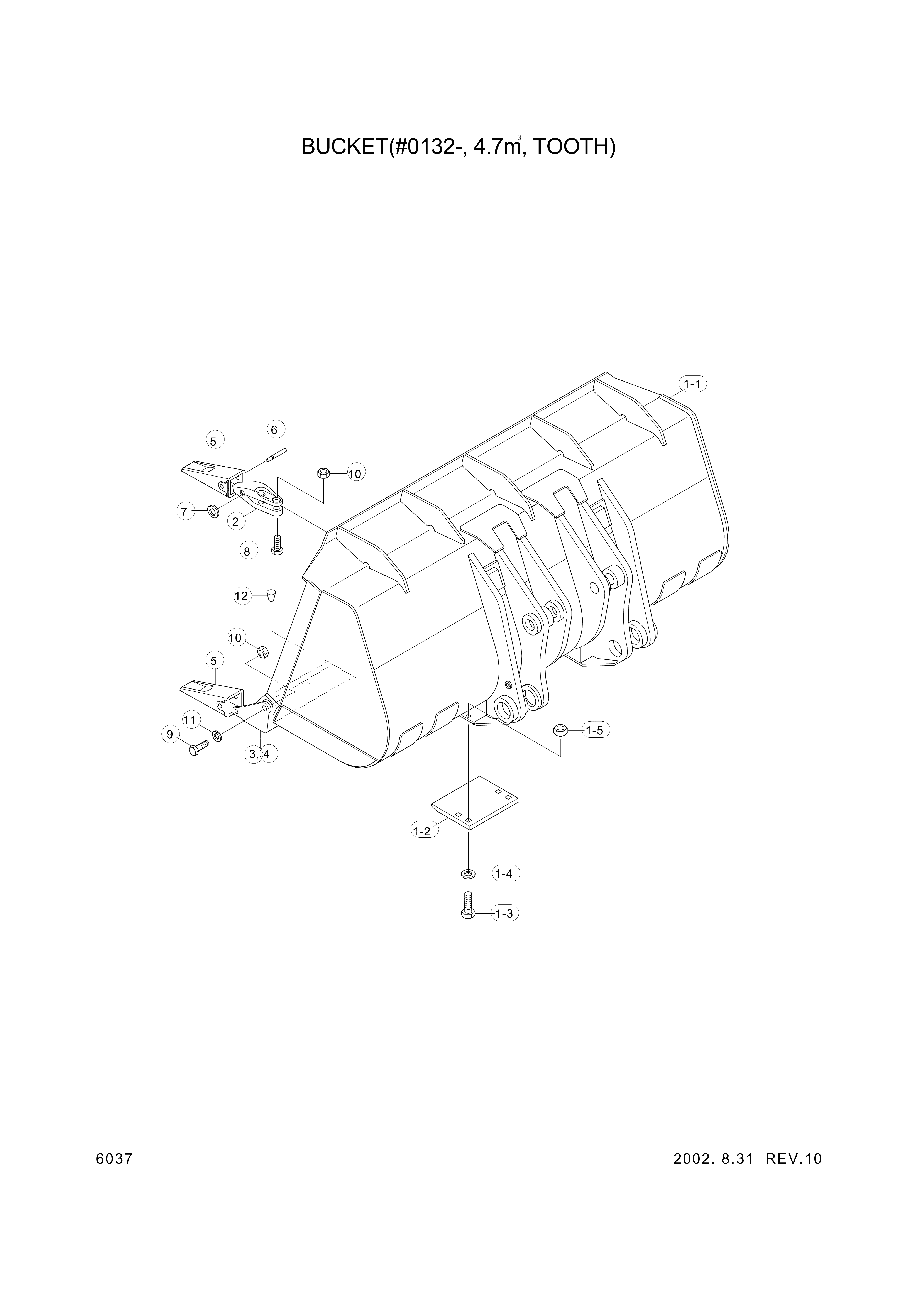 Technical drawing of Hyundai Construction Equipment 61L6-02010 BUCKET ASSY with dimensions and layout