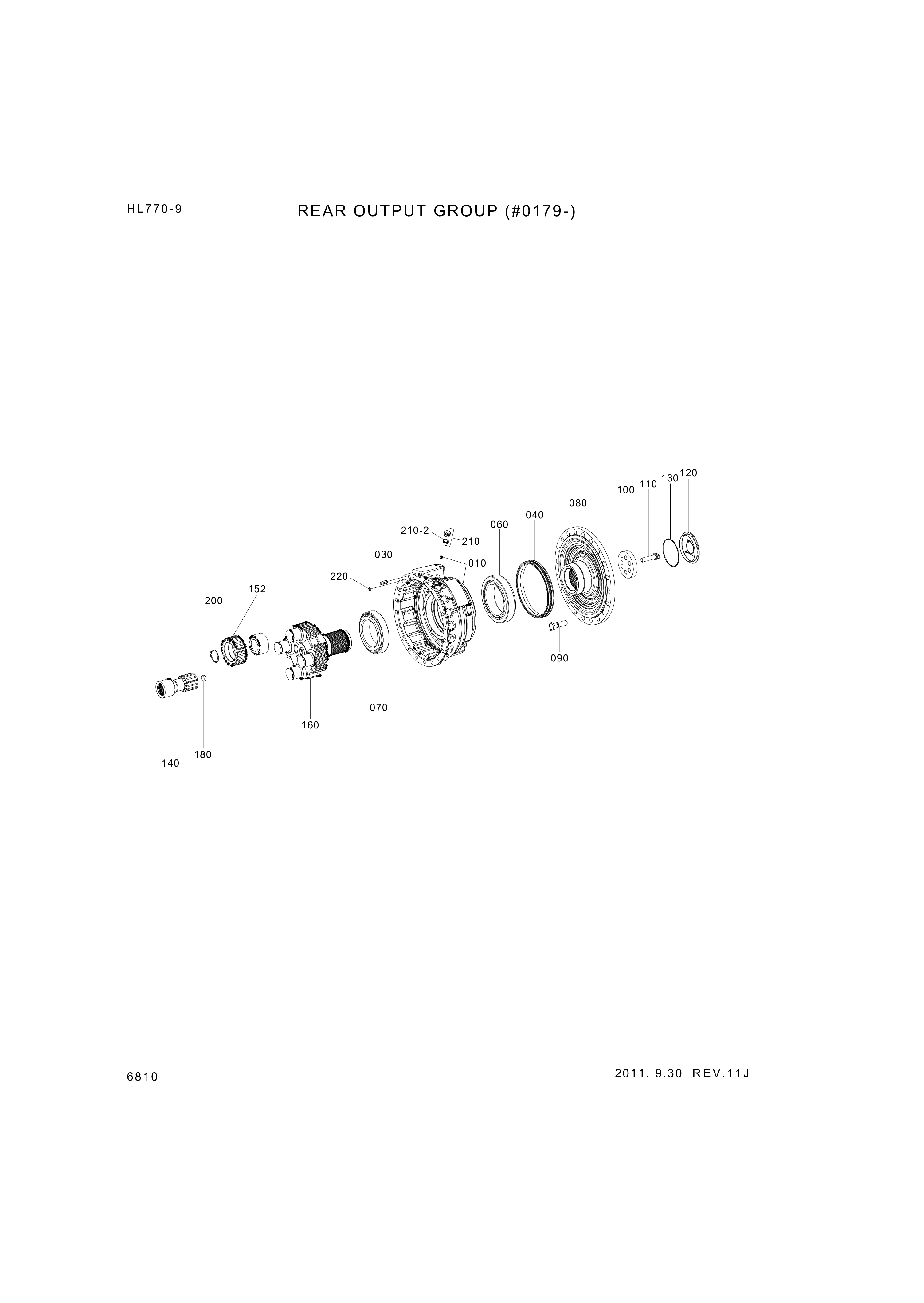 Technical drawing of Hyundai Construction Equipment 4472-239-208 HOUSING-BRAKE with dimensions and layout