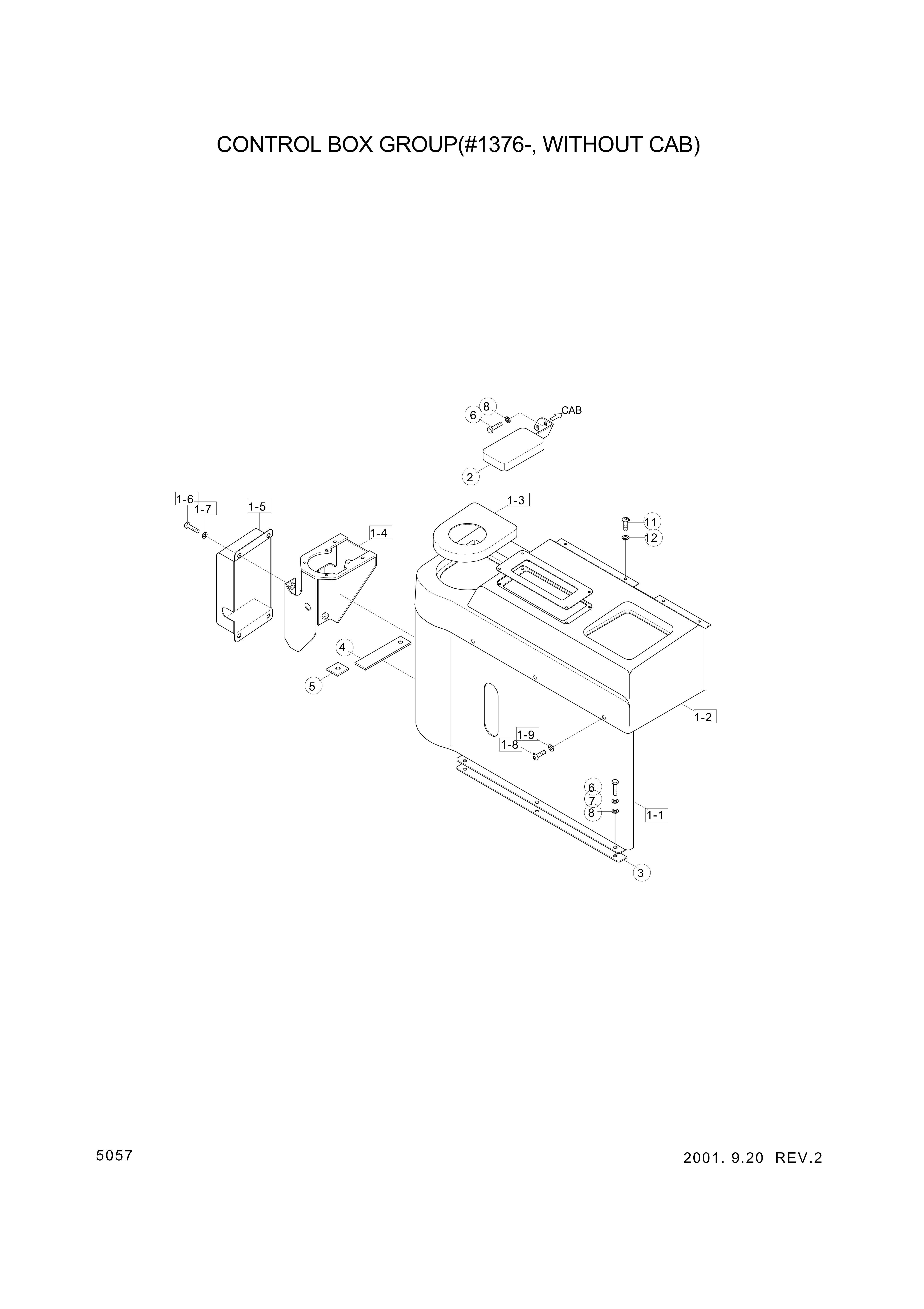 Technical drawing of Hyundai Construction Equipment 74L4-20700 BOX ASSY-CONTROL with dimensions and layout