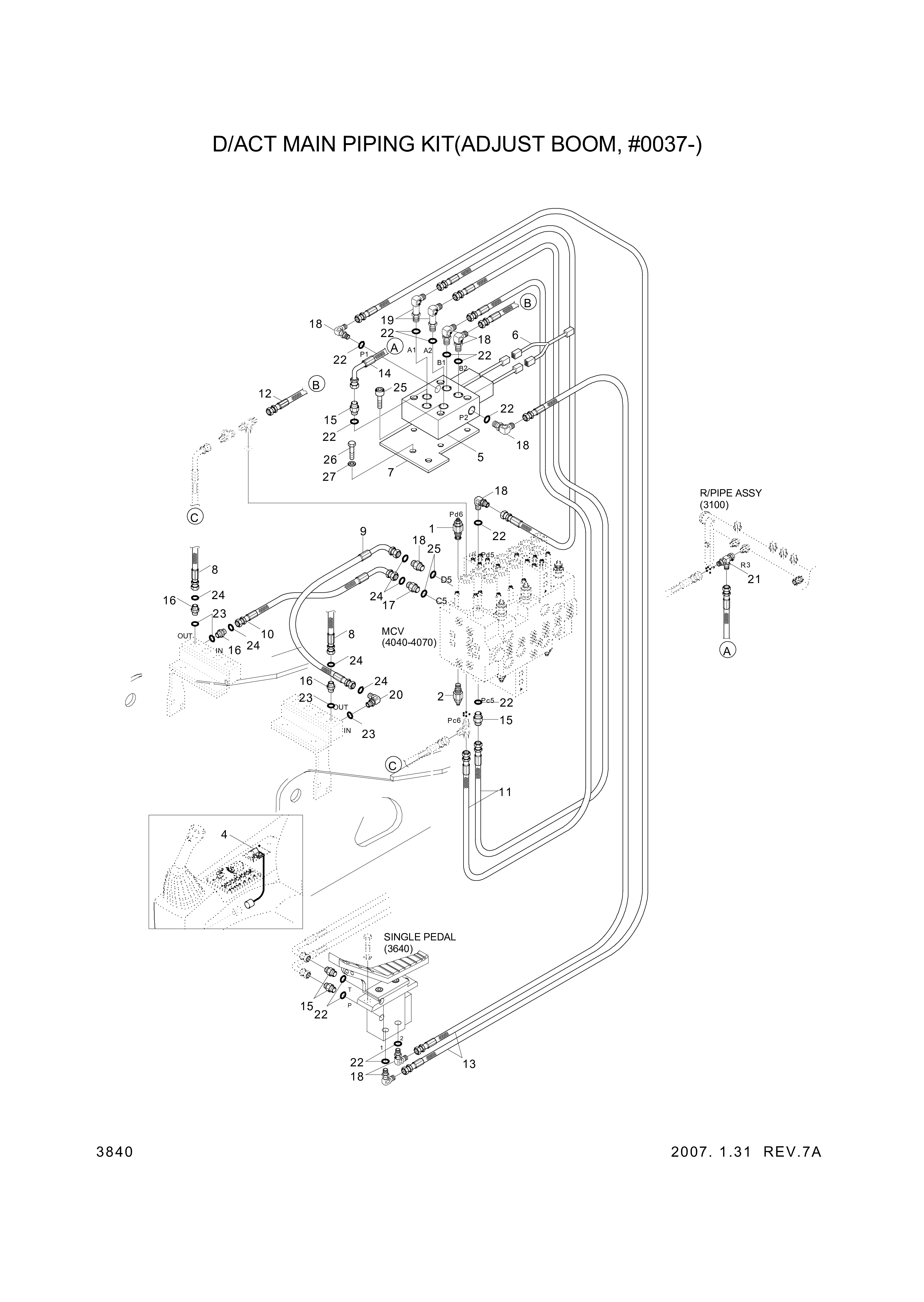 Technical drawing of Hyundai Construction Equipment P933-126015 HOSE ASSY-ORFS&amp;THD with dimensions and layout (figure 3)