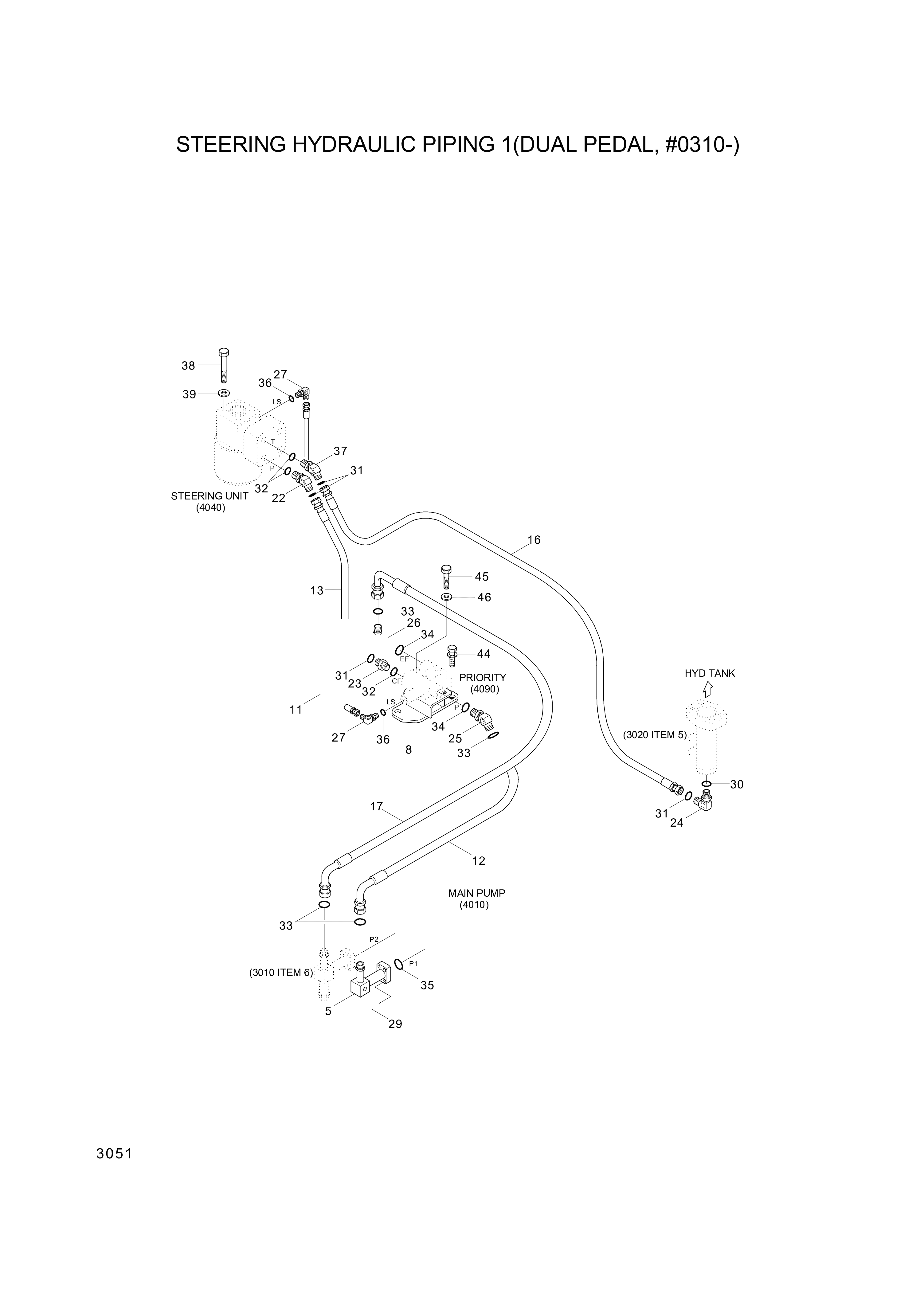 Technical drawing of Hyundai Construction Equipment P930-124010 HOSE ASSY-ORFS&amp;THD with dimensions and layout (figure 5)