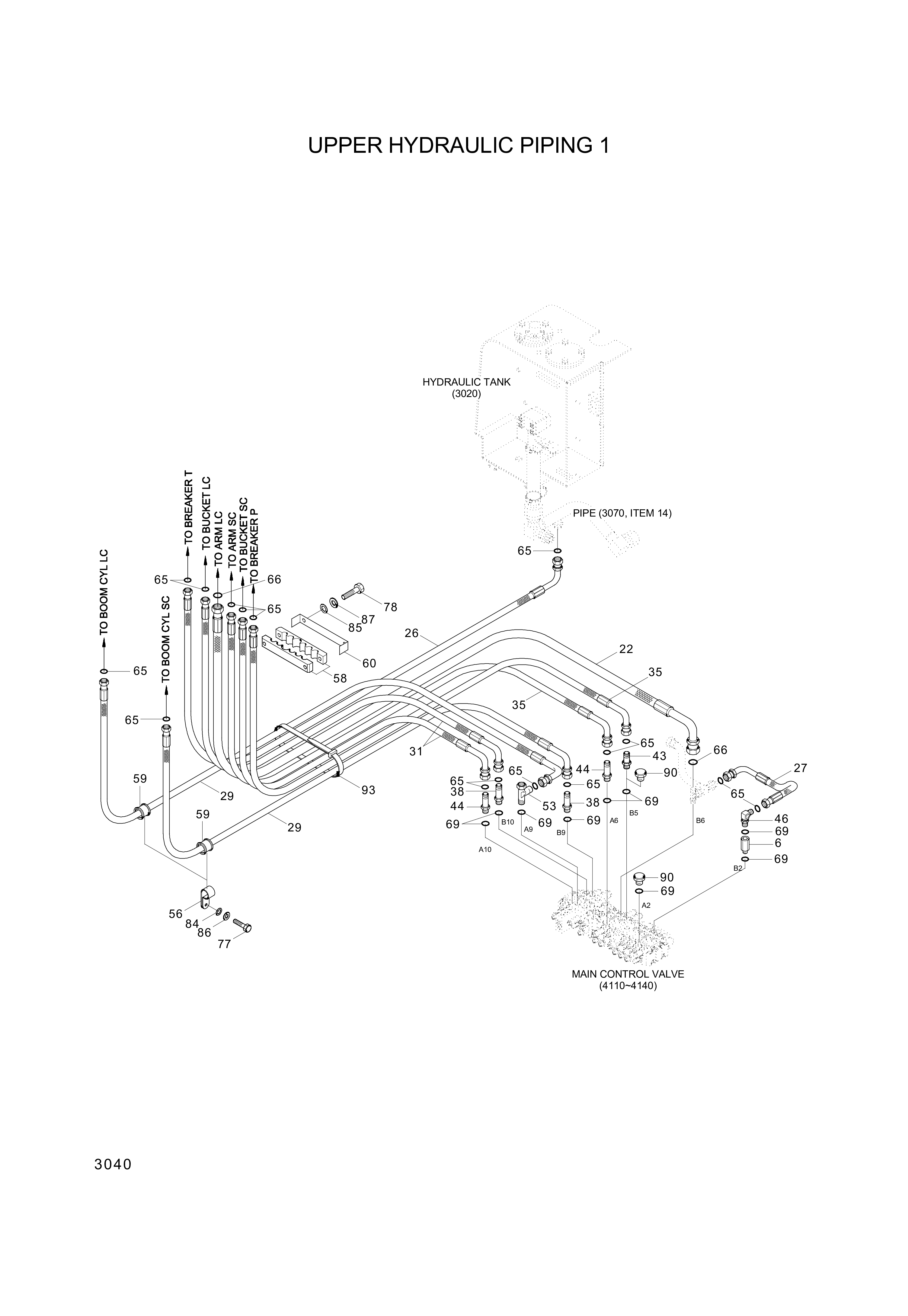 Technical drawing of Hyundai Construction Equipment P930-085010 HOSE ASSY-ORFS&amp;THD with dimensions and layout