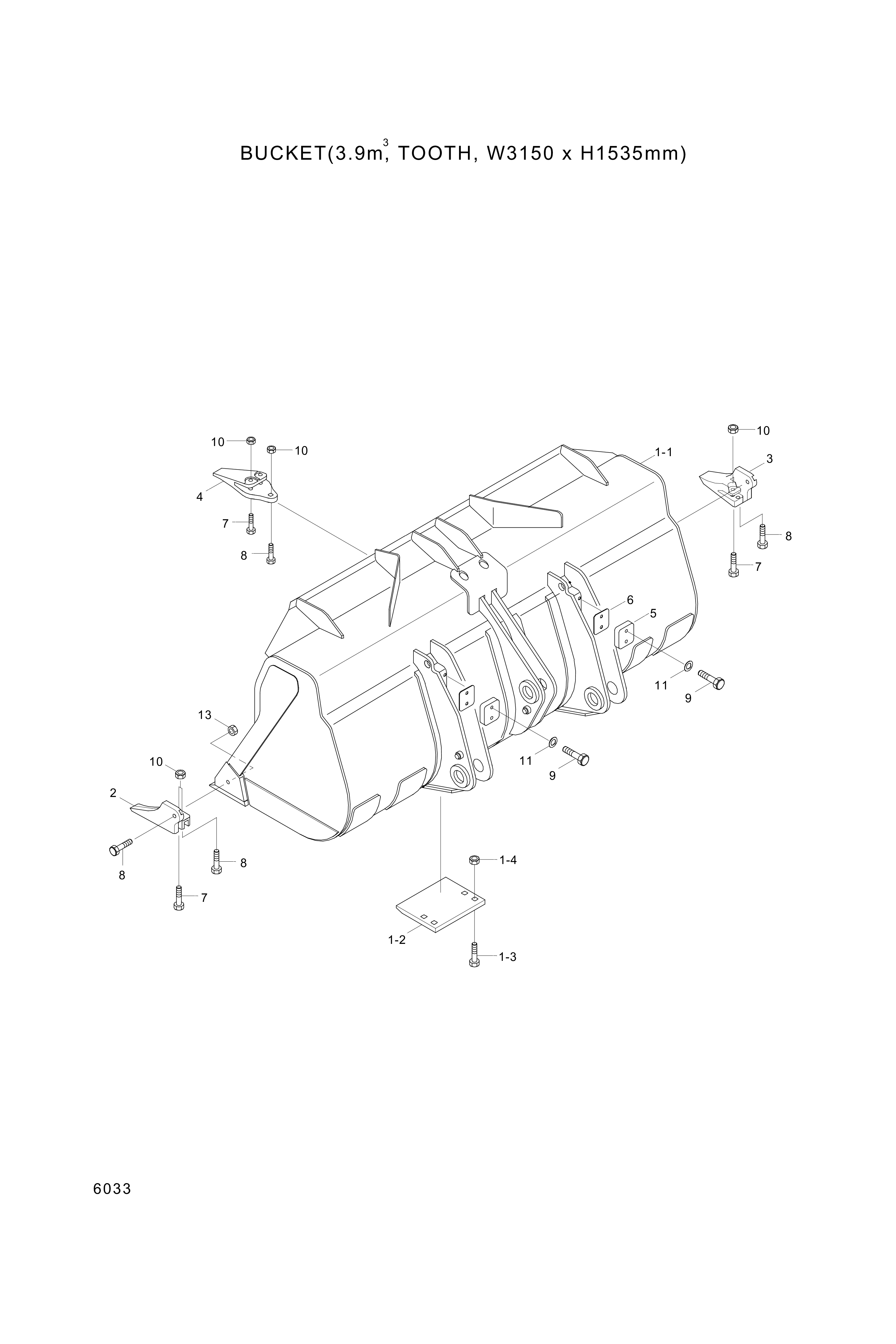 Technical drawing of Hyundai Construction Equipment 64L1-01270 BUCKET with dimensions and layout (figure 3)