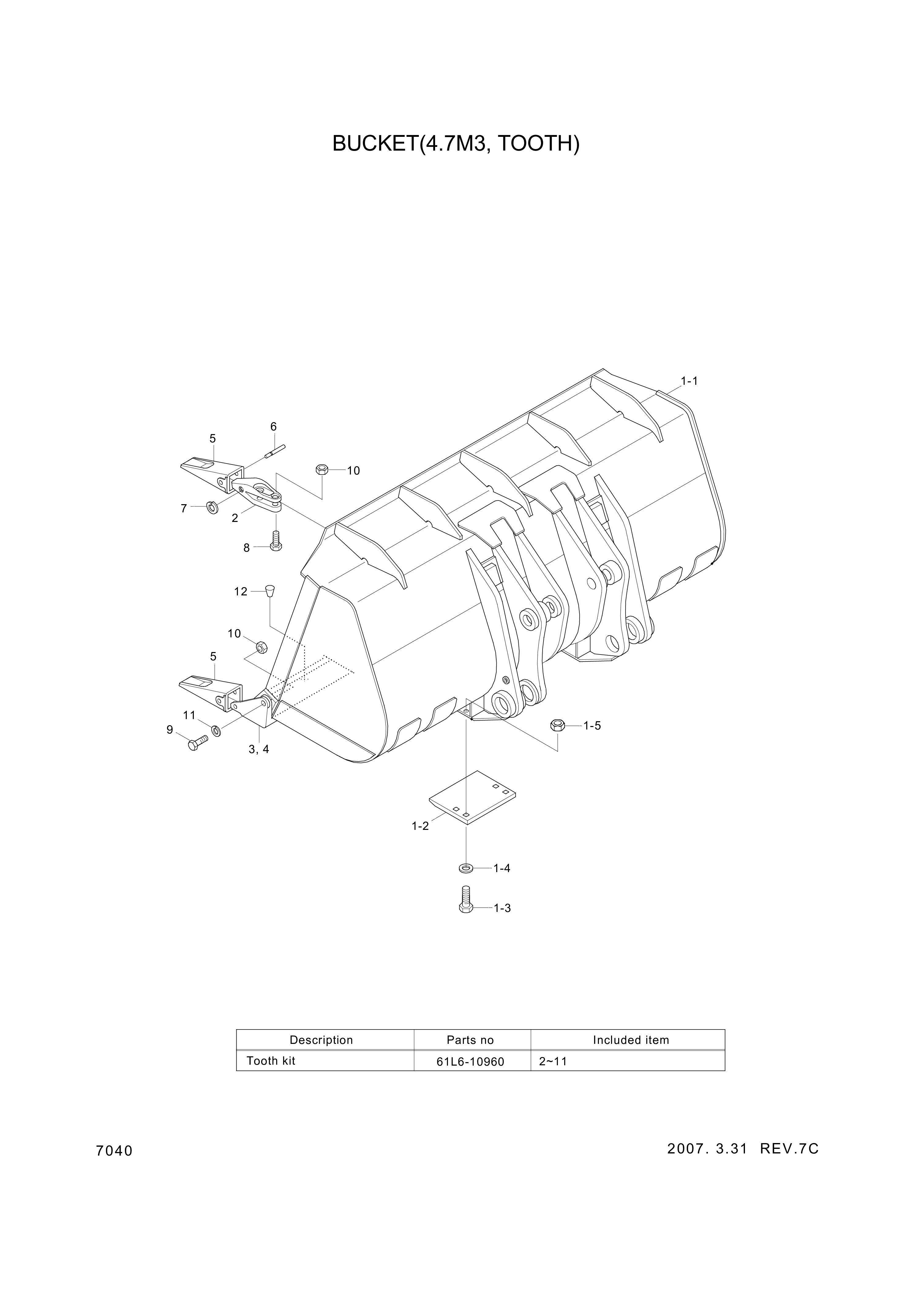 Technical drawing of Hyundai Construction Equipment 61L6-02010 BUCKET ASSY with dimensions and layout (figure 3)