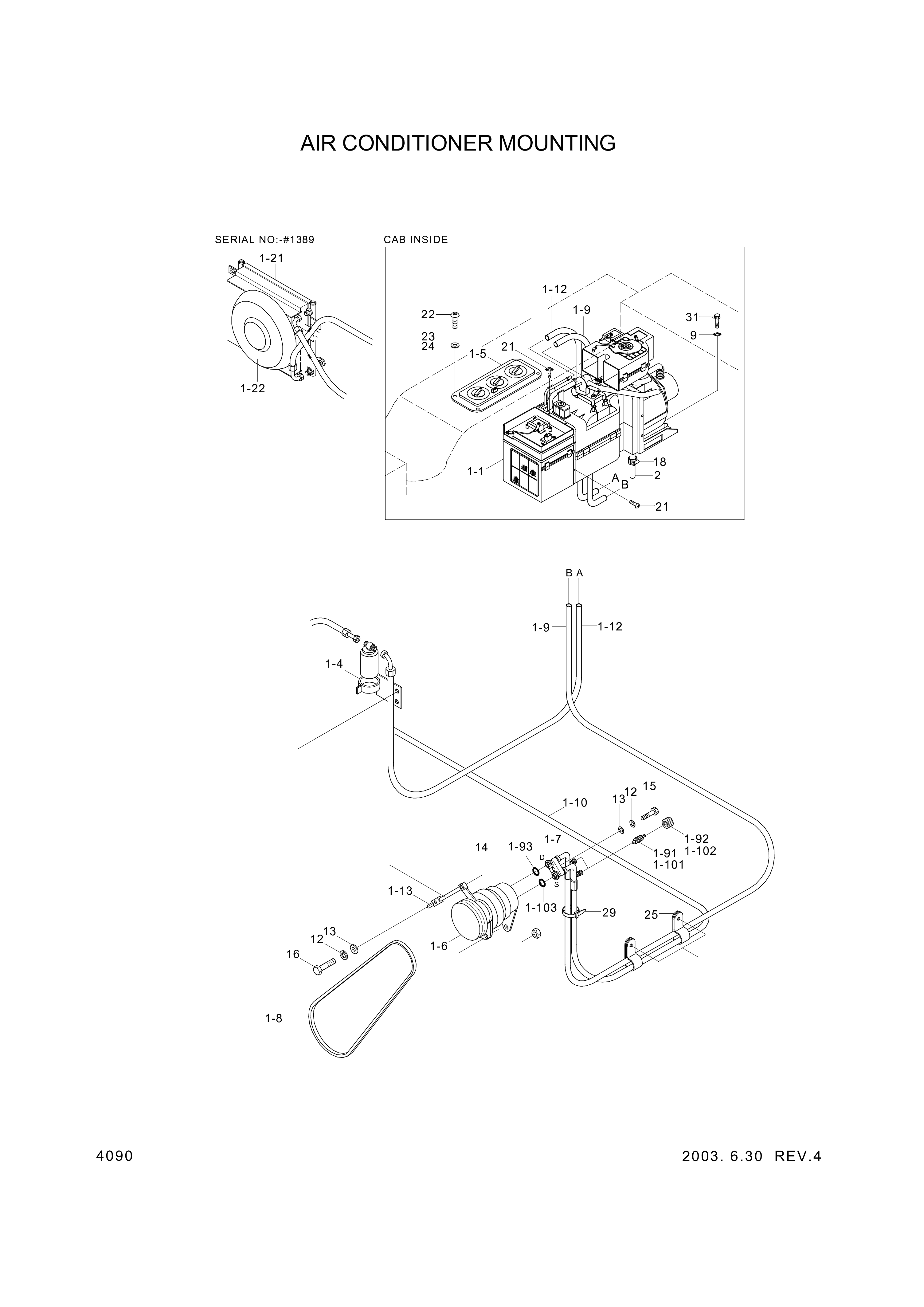 Technical drawing of Hyundai Construction Equipment 14L4-01311 AIRCON ASSY with dimensions and layout (figure 2)