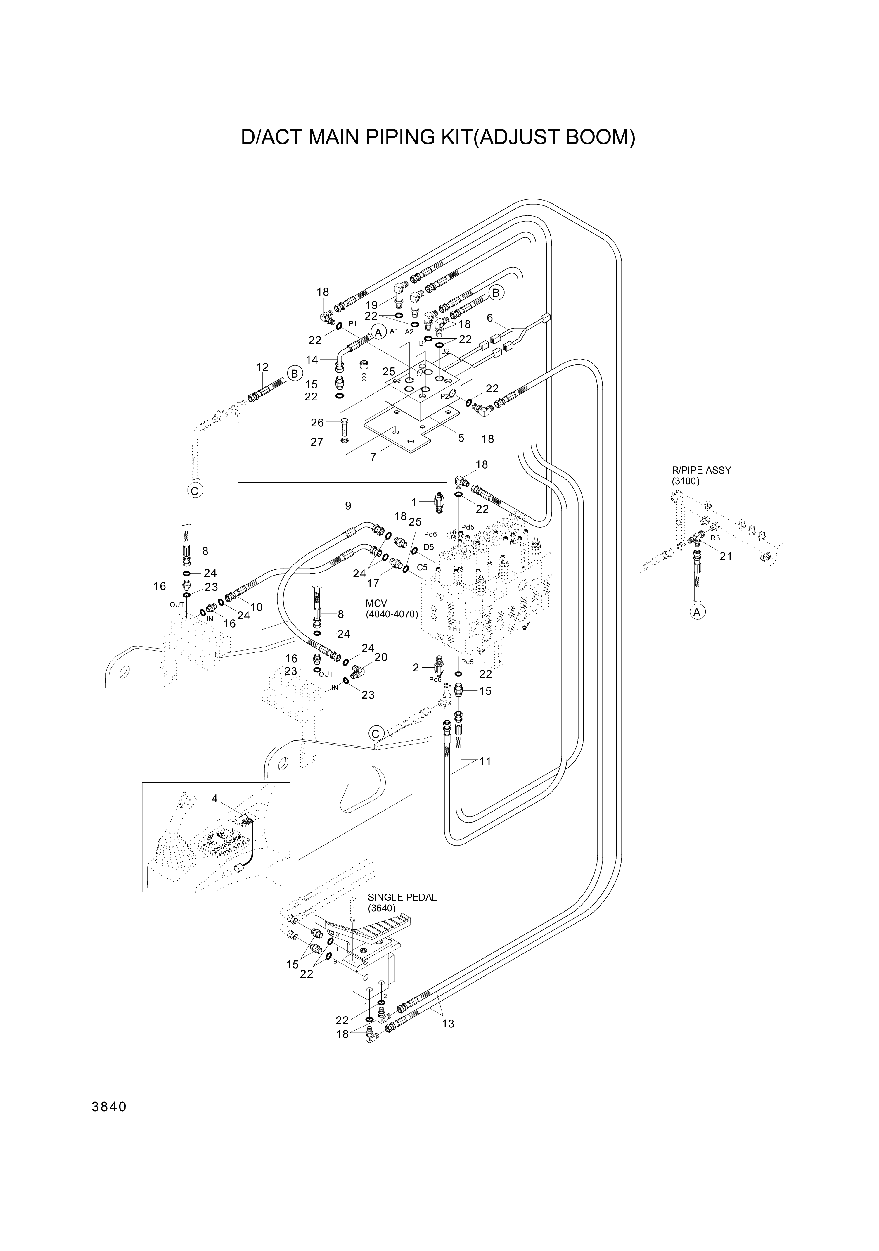 Technical drawing of Hyundai Construction Equipment P933-126015 HOSE ASSY-ORFS&amp;THD with dimensions and layout (figure 4)