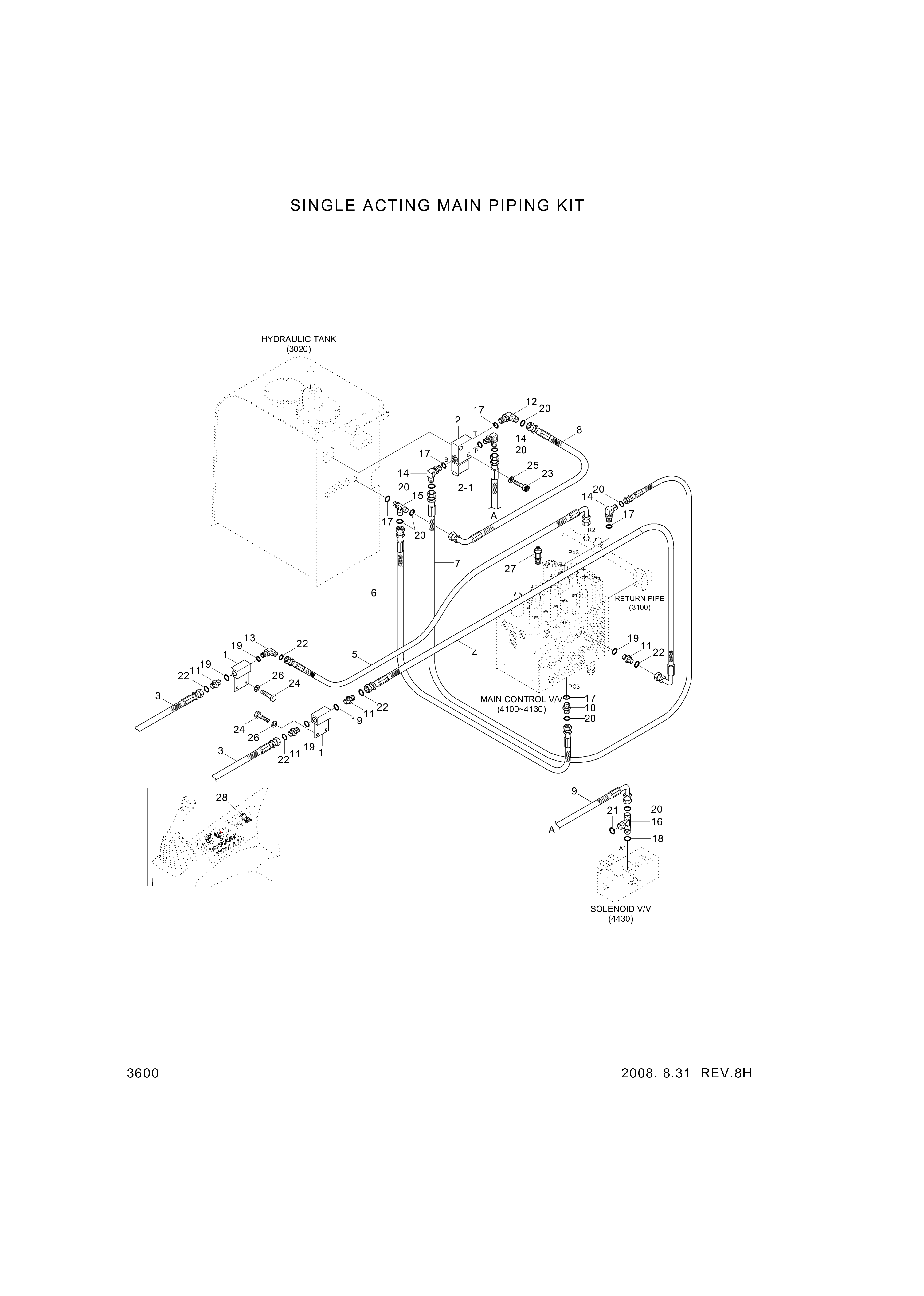 Technical drawing of Hyundai Construction Equipment P933-086014 HOSE ASSY-ORFS&amp;THD with dimensions and layout