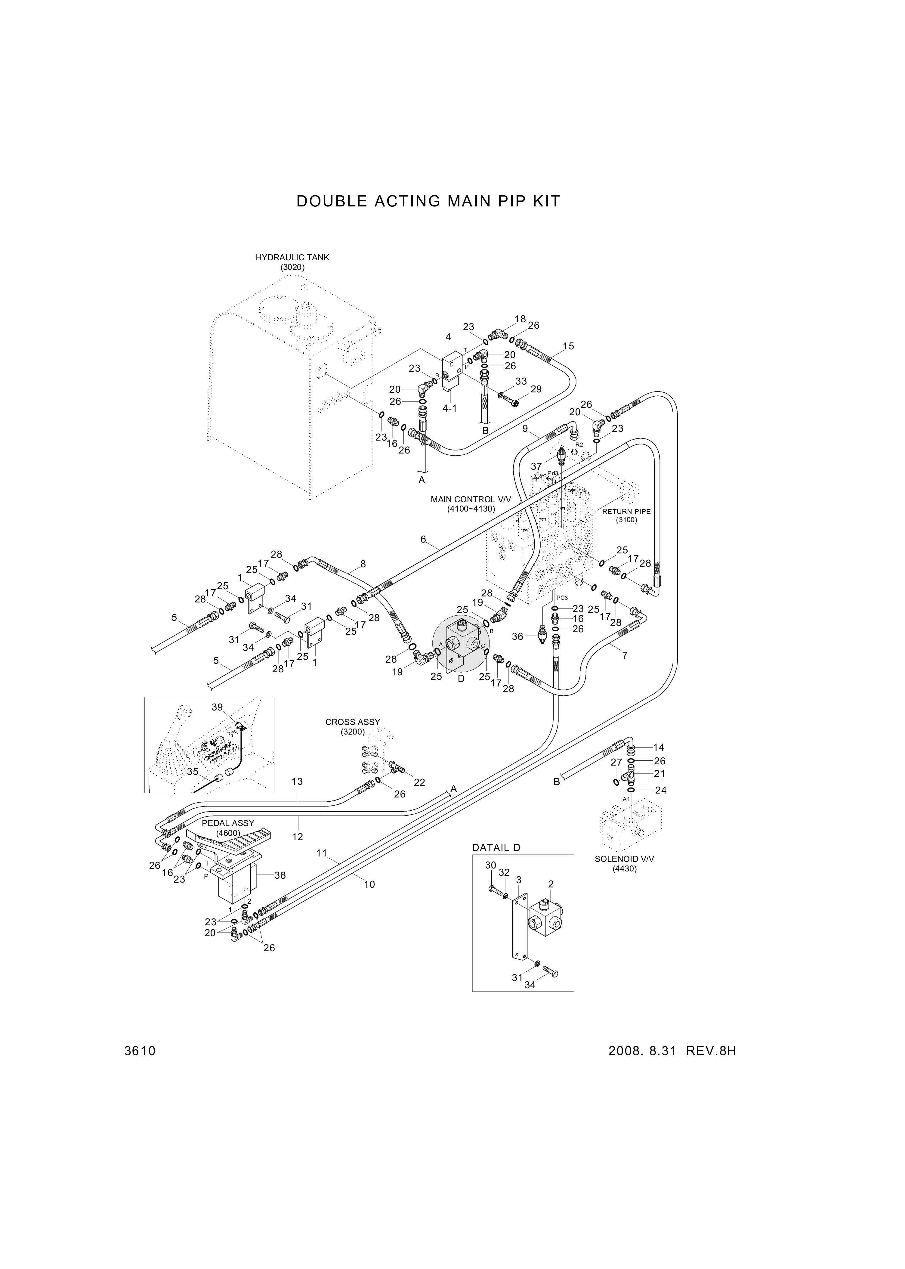 Technical drawing of Hyundai Construction Equipment P933-086014 HOSE ASSY-ORFS&amp;THD with dimensions and layout (figure 2)