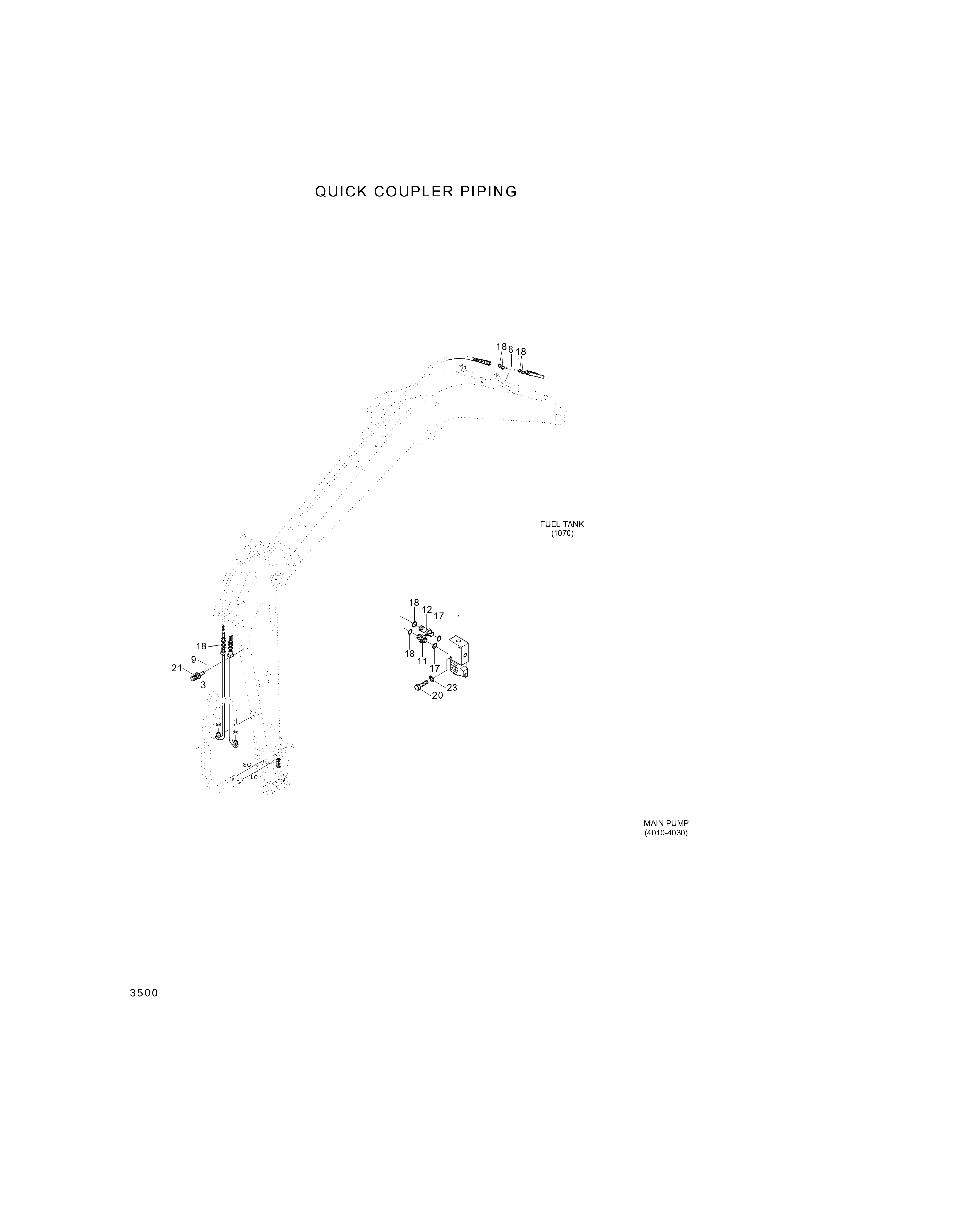 Technical drawing of Hyundai Construction Equipment P930-045042 HOSE ASSY-ORFS&amp;THD with dimensions and layout