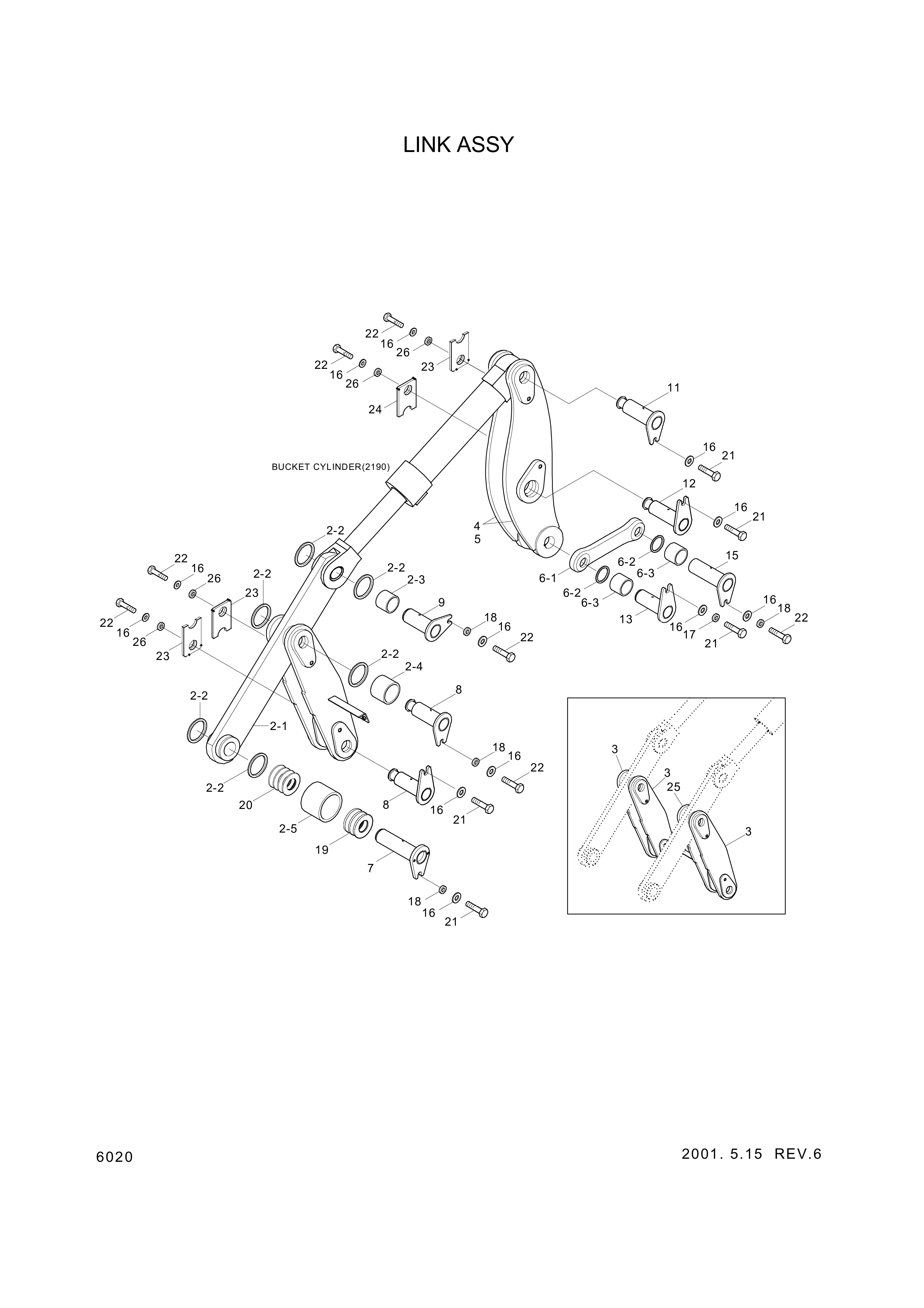 Technical drawing of Hyundai Construction Equipment 61L7-30271 LINK-CONTROL LH with dimensions and layout