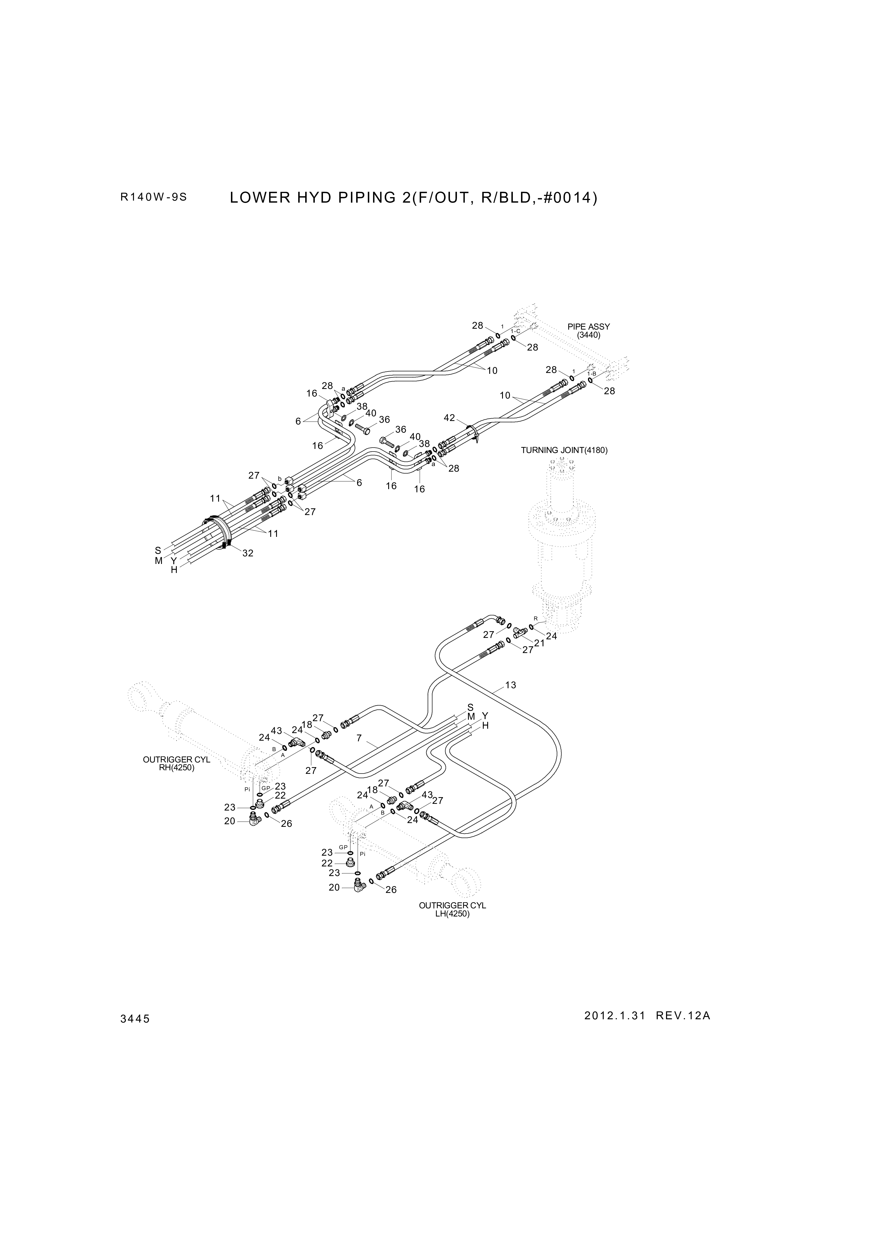 Technical drawing of Hyundai Construction Equipment P933-044054 HOSE ASSY-ORFS&amp;THD with dimensions and layout (figure 4)