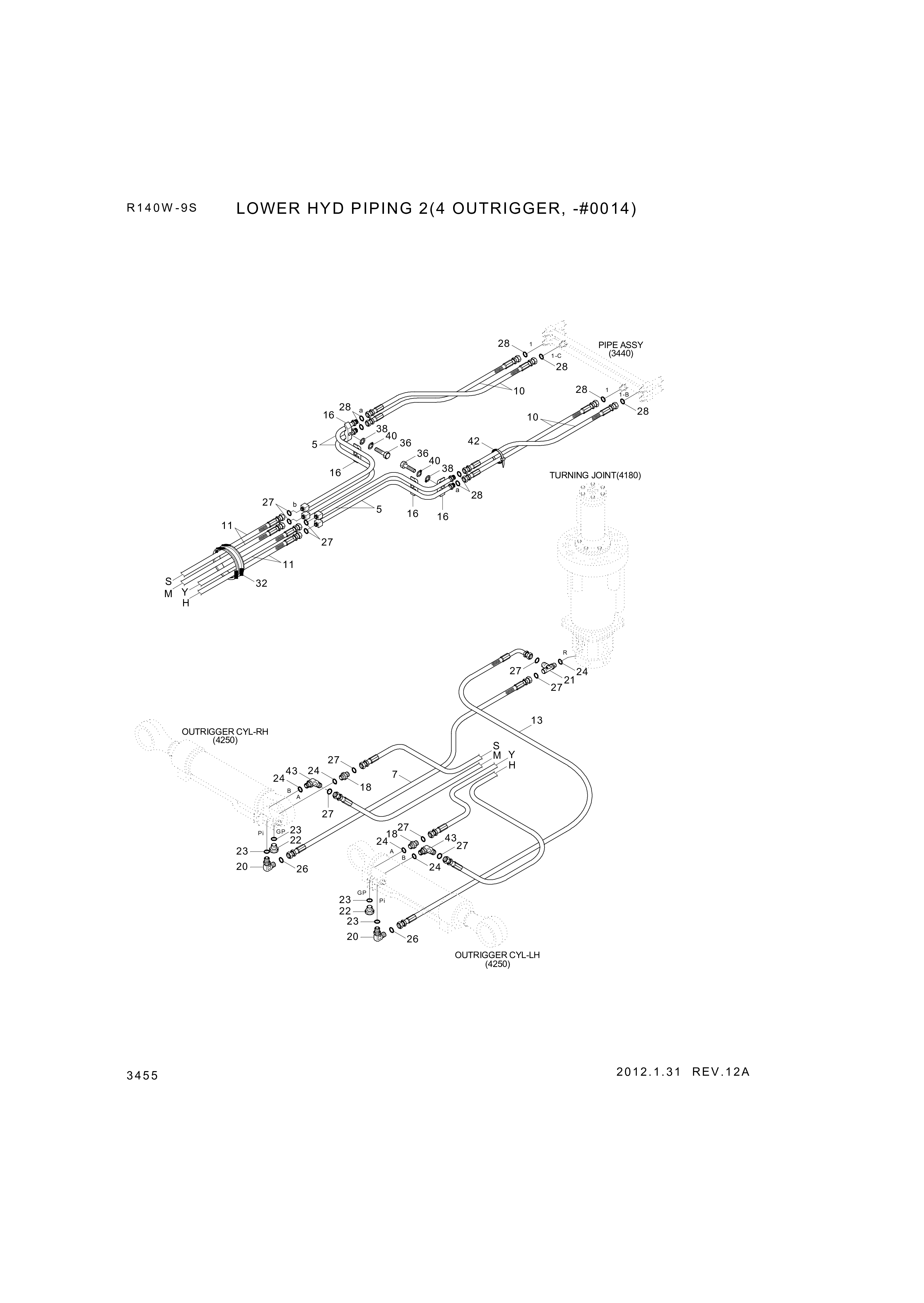Technical drawing of Hyundai Construction Equipment P933-044054 HOSE ASSY-ORFS&amp;THD with dimensions and layout (figure 5)