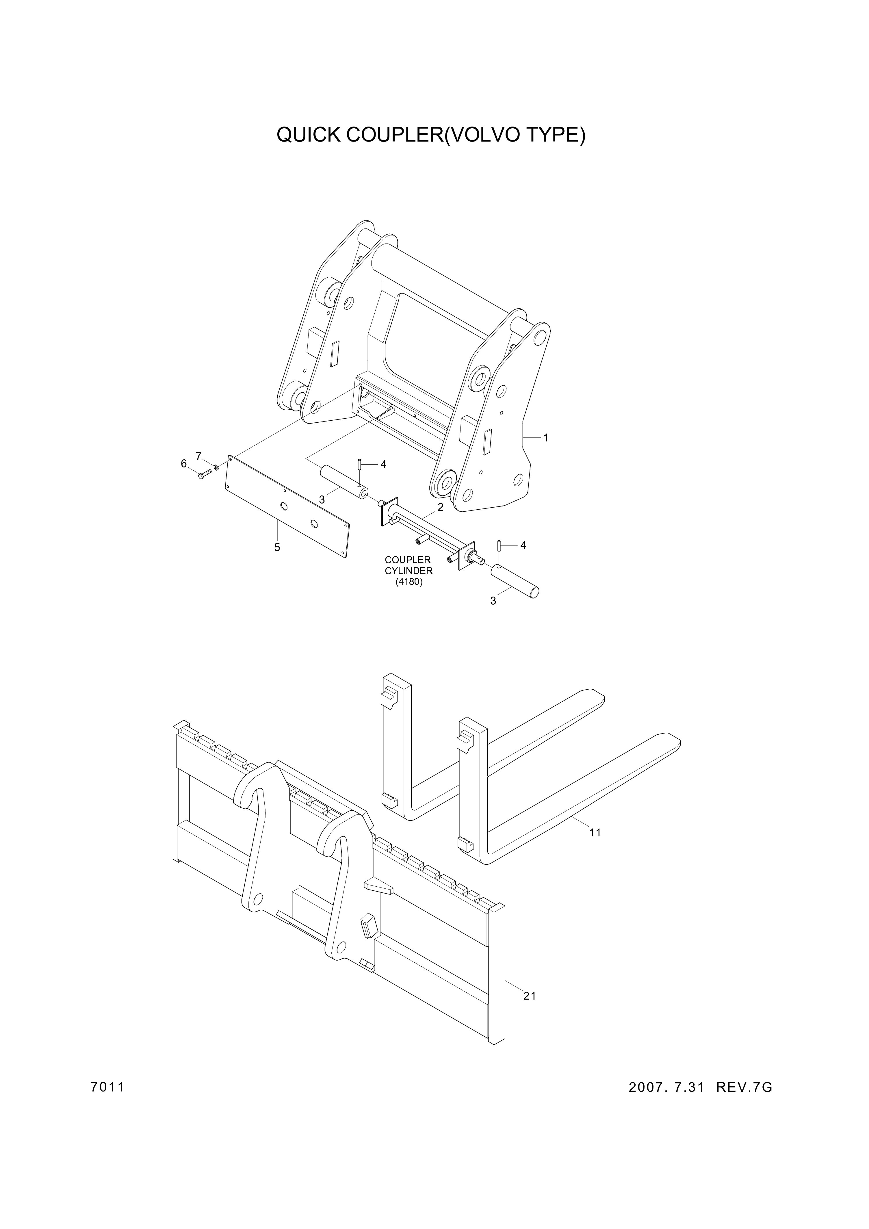 Technical drawing of Hyundai Construction Equipment 61LG-80010-P CARRIAGE-FORK with dimensions and layout (figure 5)