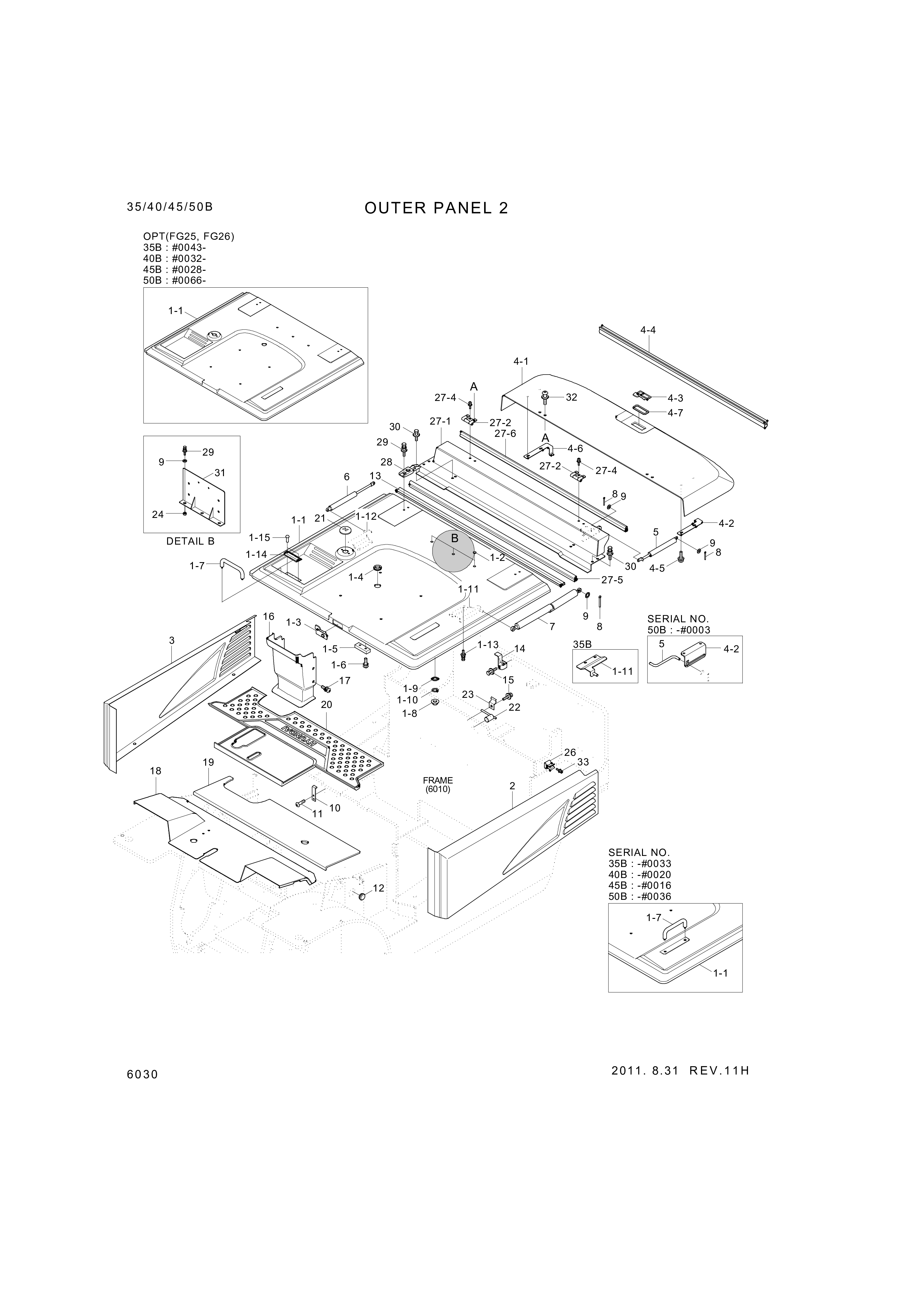 Technical drawing of Hyundai Construction Equipment S461-080206 PIN-SPLIT with dimensions and layout (figure 3)