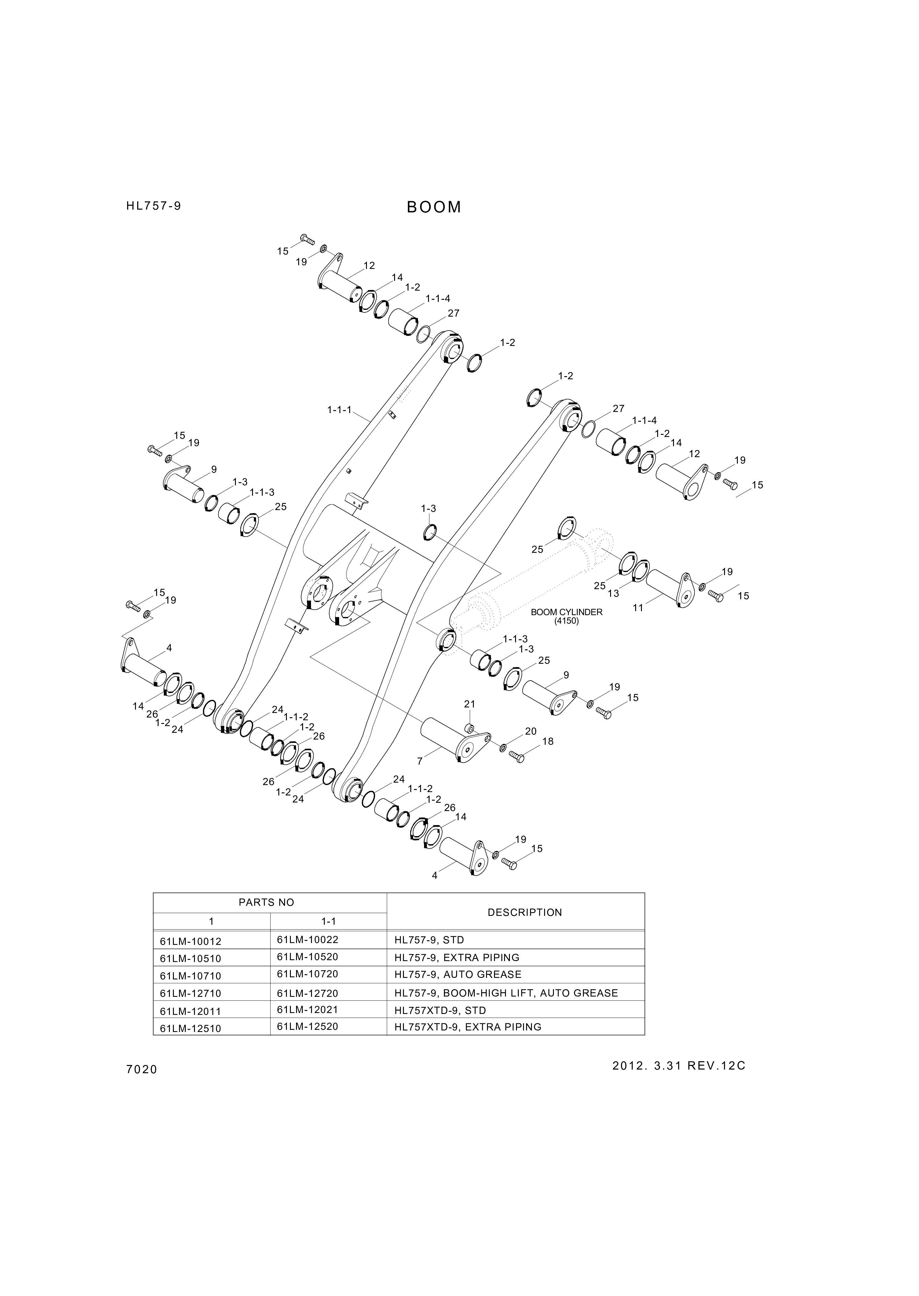 drawing for Hyundai Construction Equipment 61LM-10012-P - BOOM ASSY