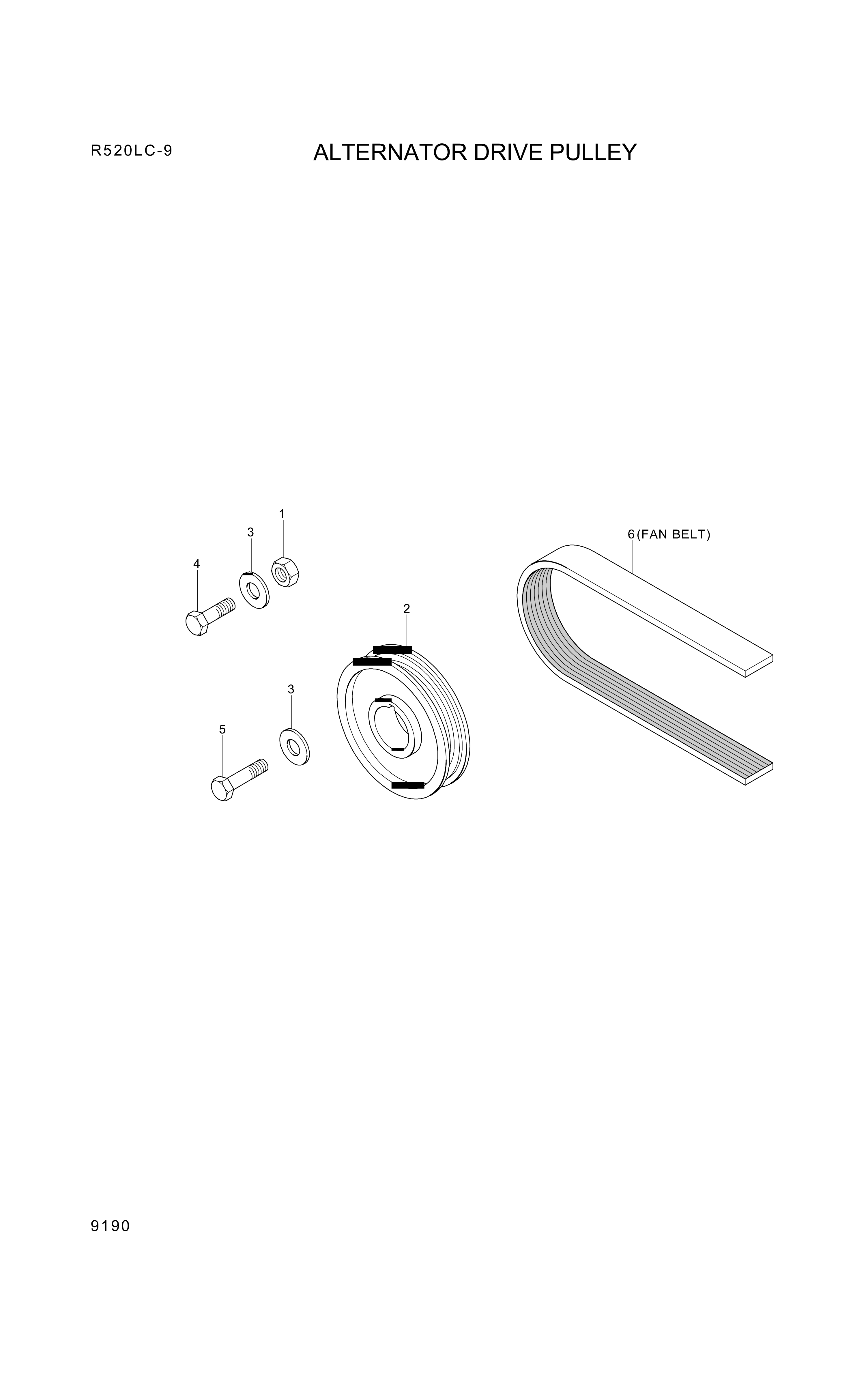 Technical drawing of Hyundai Construction Equipment YUBP-04886 BELT-FAN with dimensions and layout (figure 4)