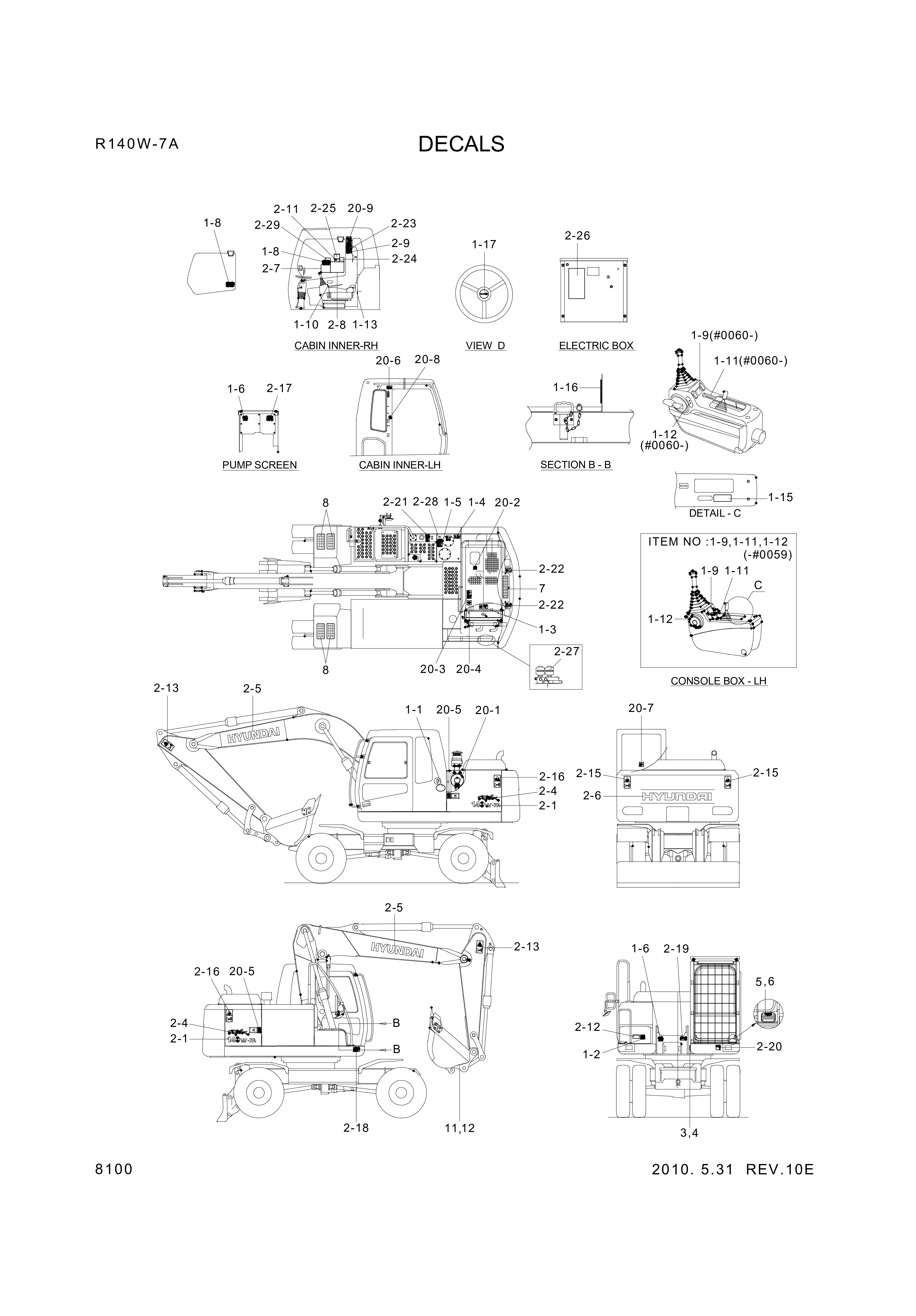 Technical drawing of Hyundai Construction Equipment 93N4-05140 DECAL-LIFT CHART with dimensions and layout