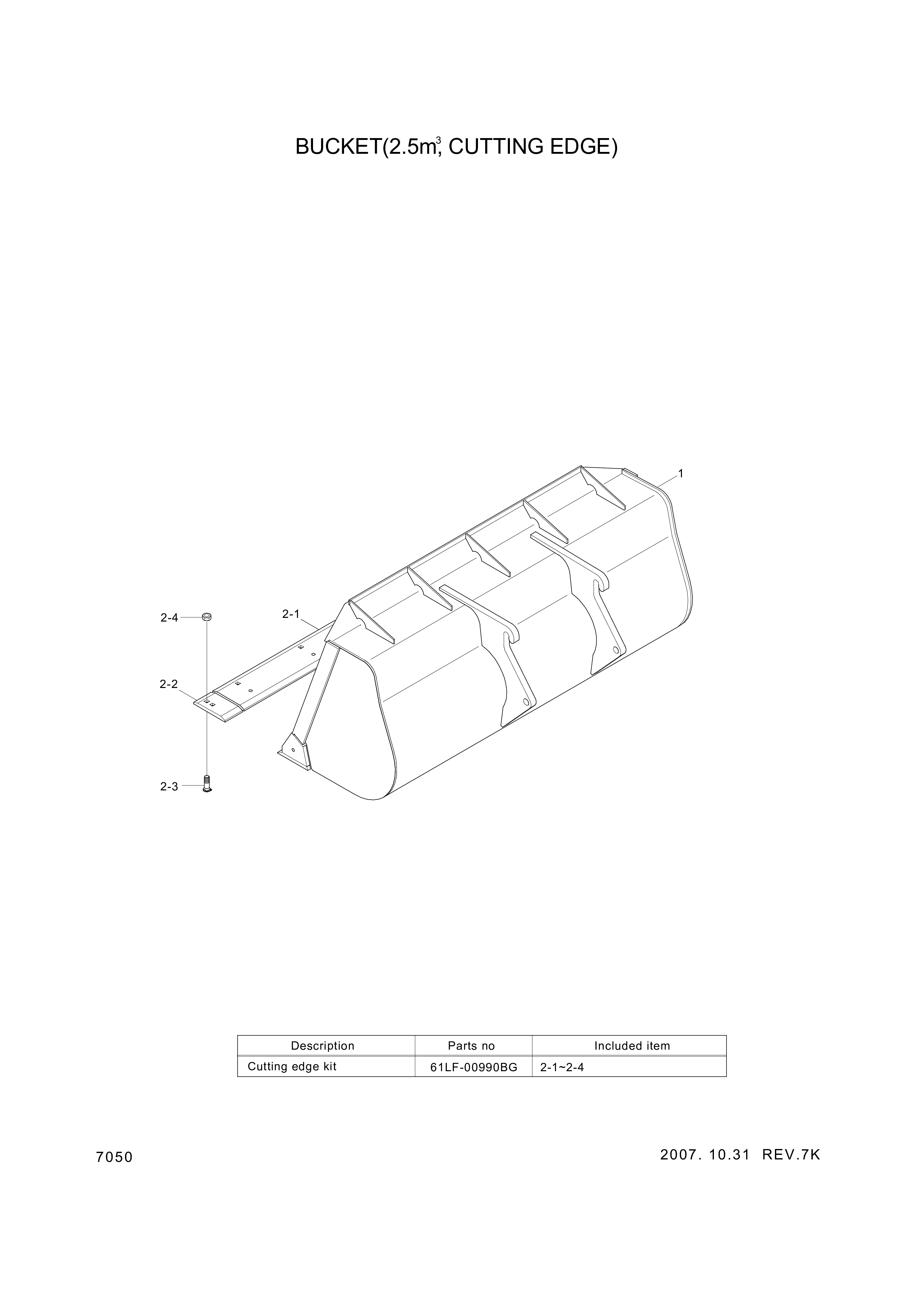 Technical drawing of Hyundai Construction Equipment 61LF-00990BG CUTTINGEDGE KIT with dimensions and layout (figure 2)