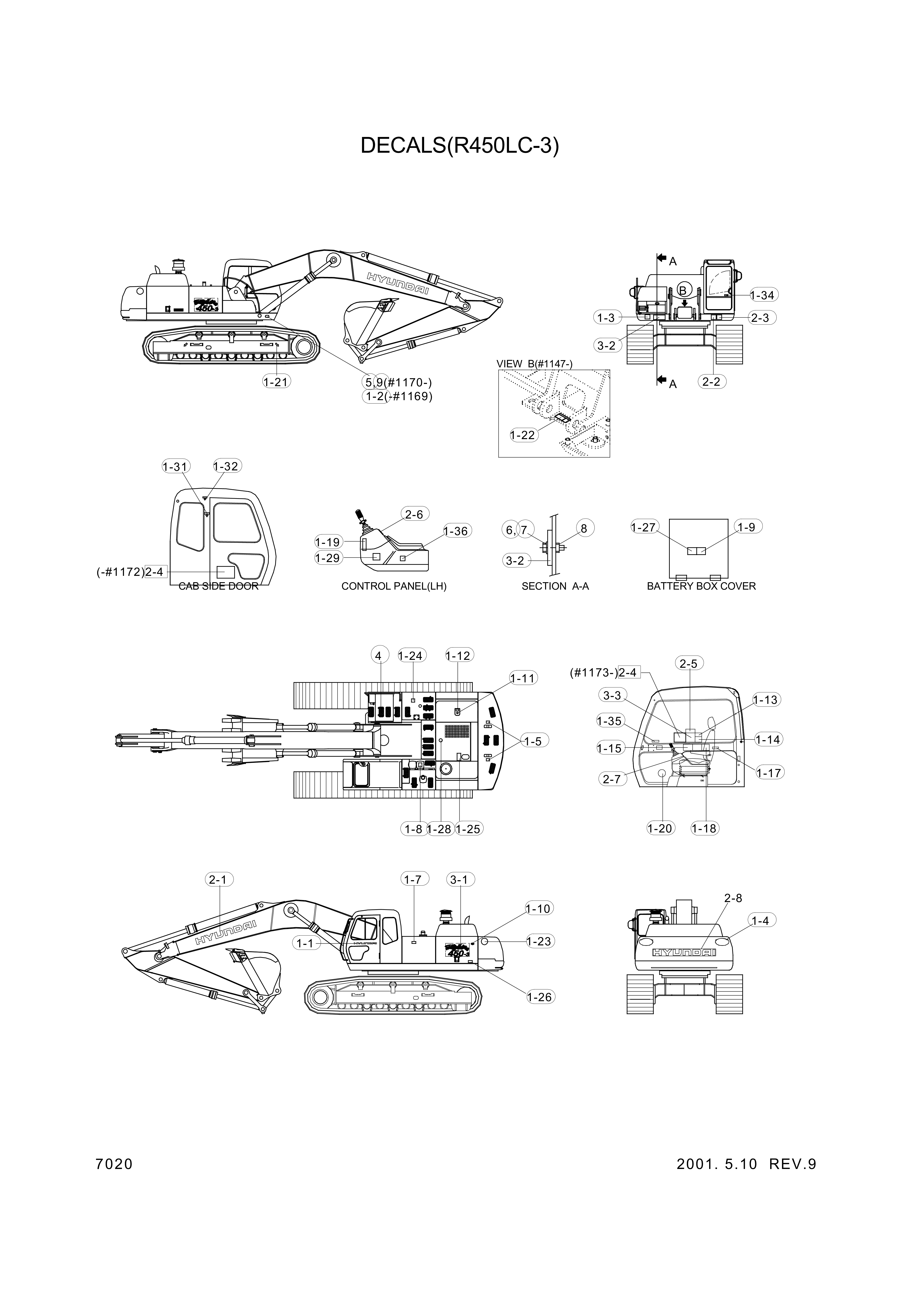 drawing for Hyundai Construction Equipment 94E7-00473 - Decal Kit(B)