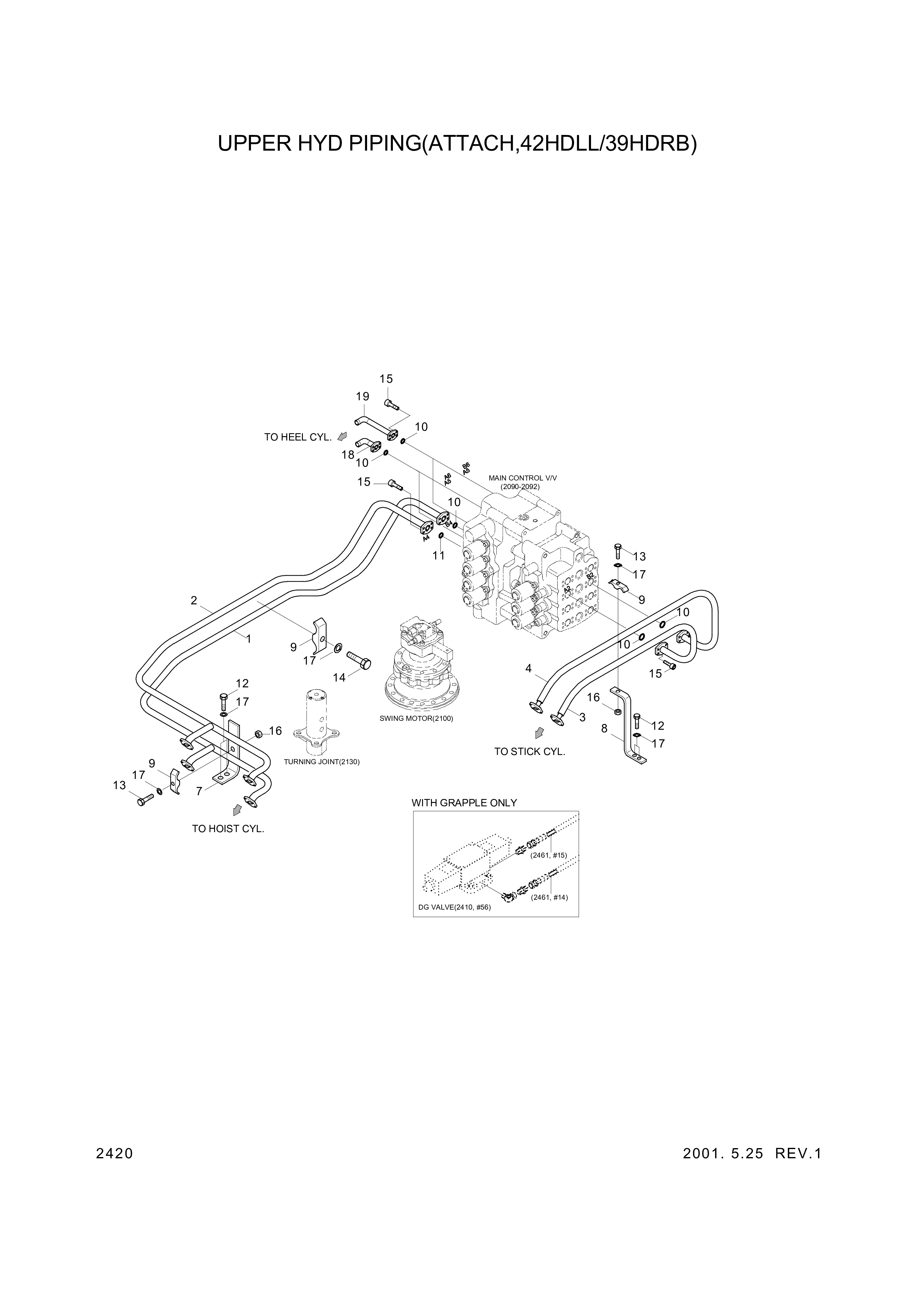 Technical drawing of Hyundai Construction Equipment RL800-0101 PIPE ASSY-HYD with dimensions and layout (figure 2)