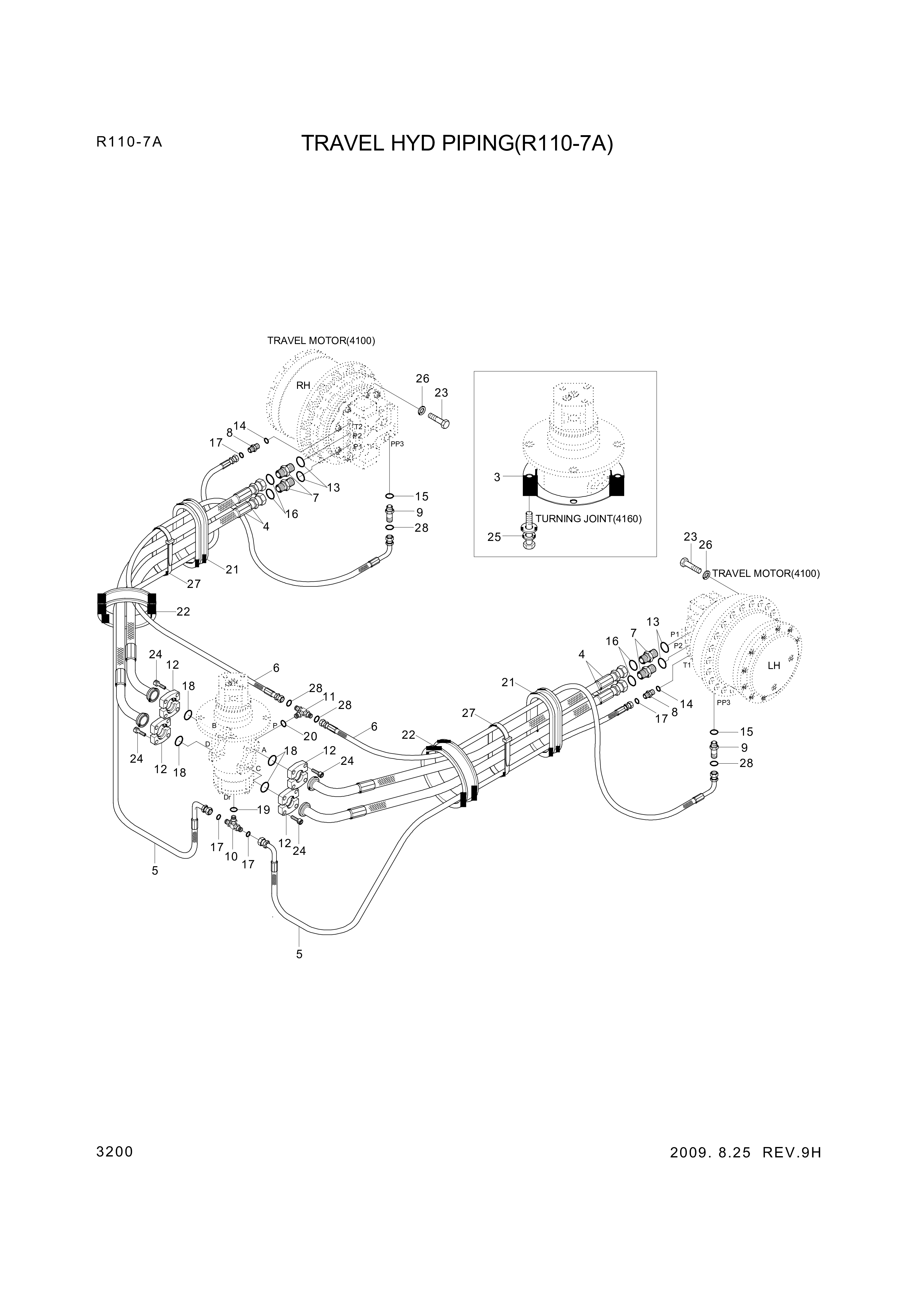Technical drawing of Hyundai Construction Equipment P950-127330 HOSE ASSY-ORFS&amp;FLG with dimensions and layout (figure 3)