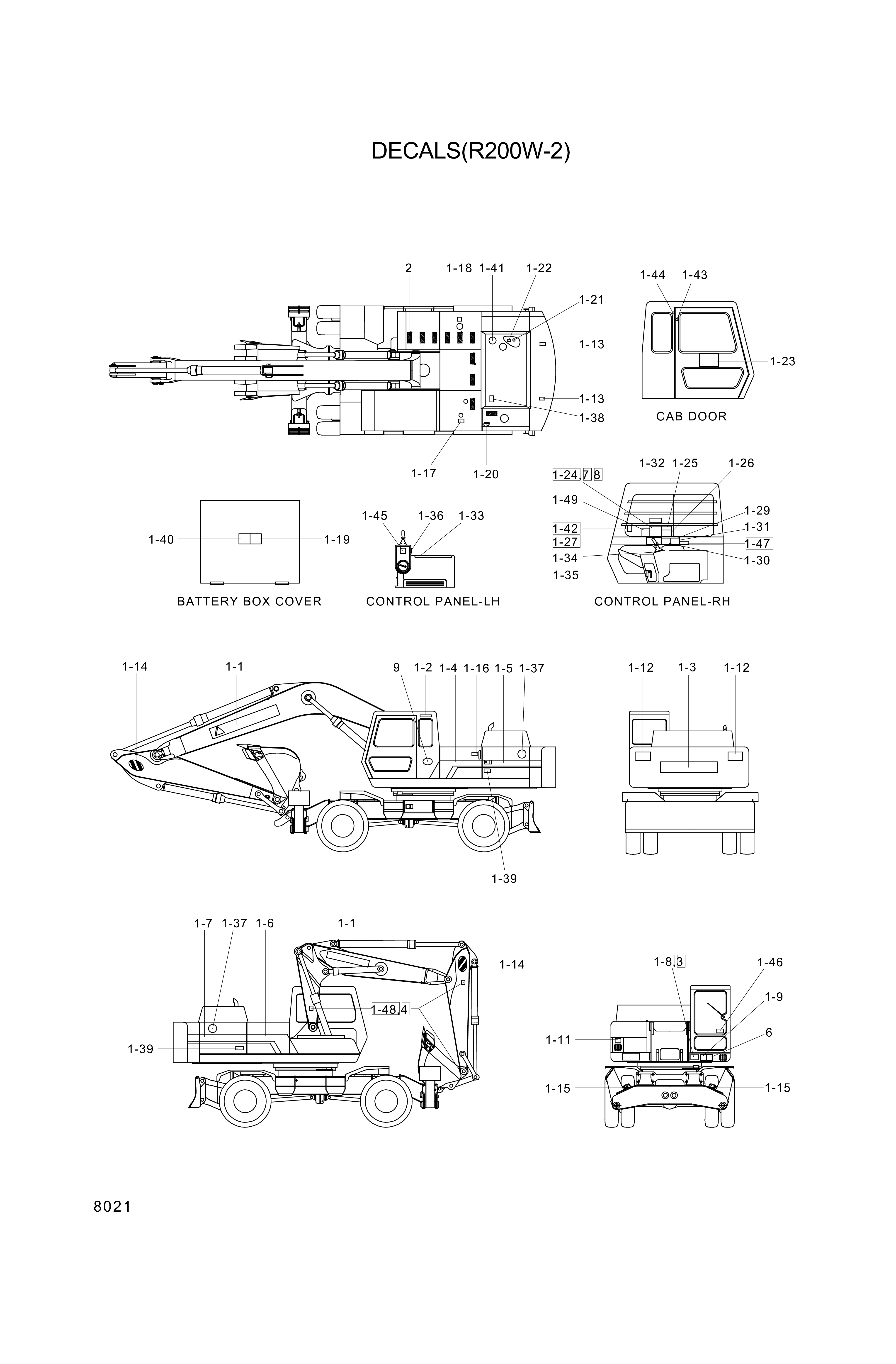 Technical drawing of Hyundai Construction Equipment 93E4-1022 DECAL-CHARACTER LH B with dimensions and layout