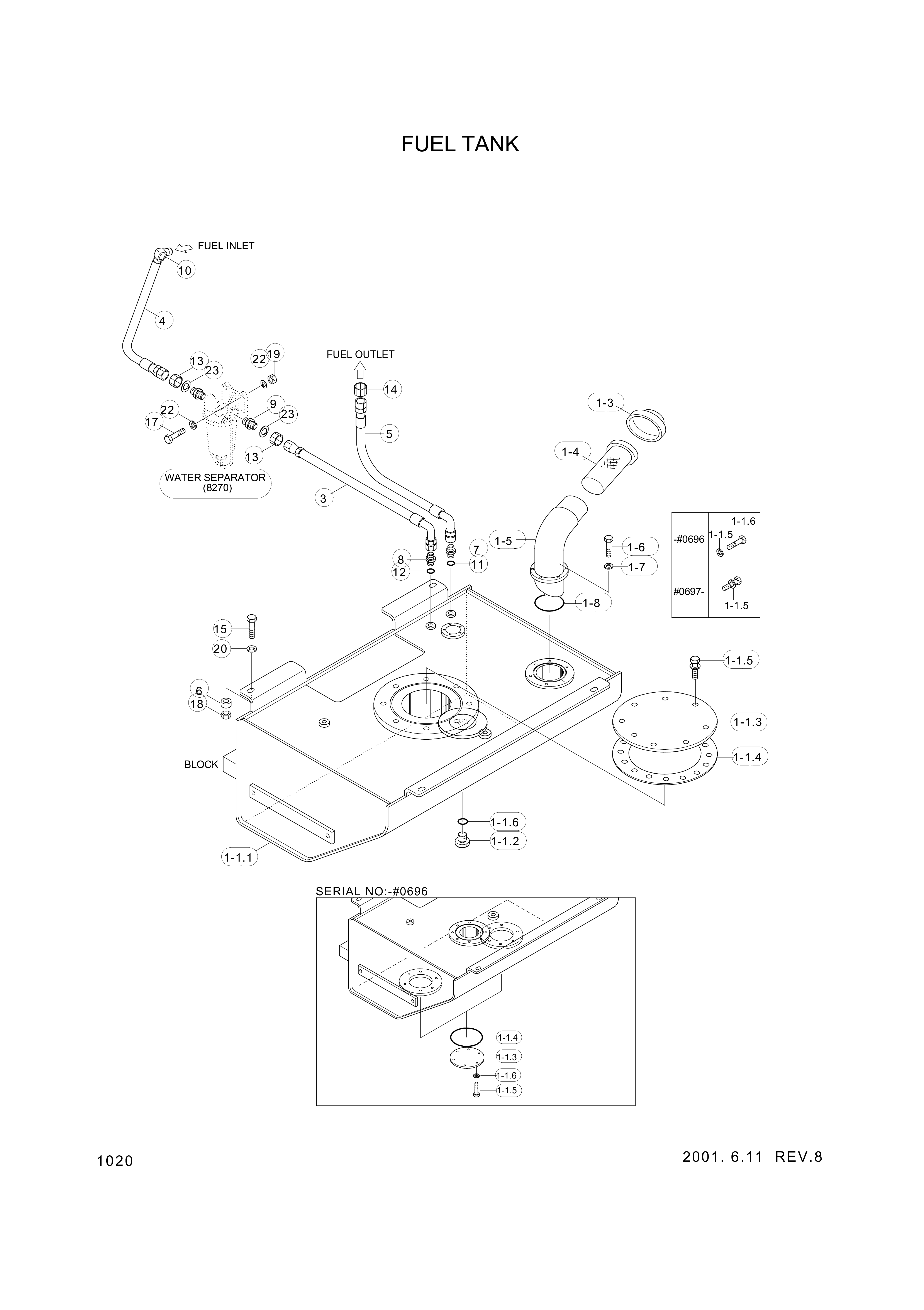 drawing for Hyundai Construction Equipment 14L3-01911 - HOSE ASSY-FUEL