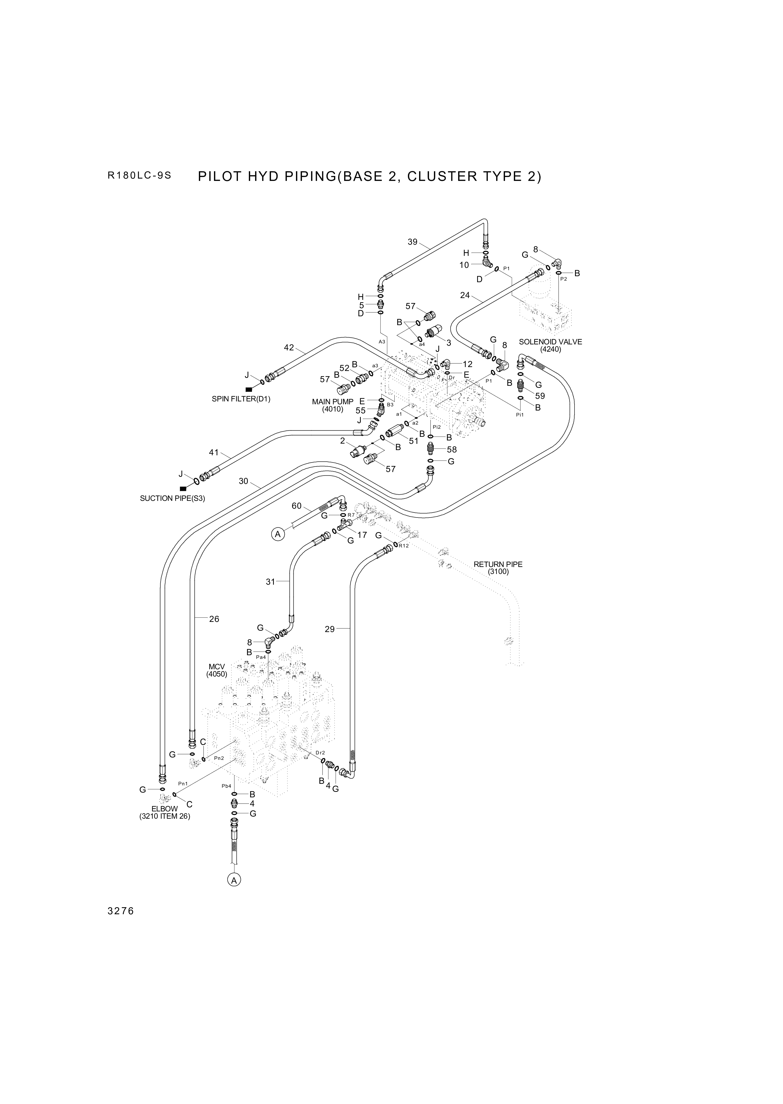 Technical drawing of Hyundai Construction Equipment P930-043044 HOSE ASSY-ORFS&amp;THD with dimensions and layout