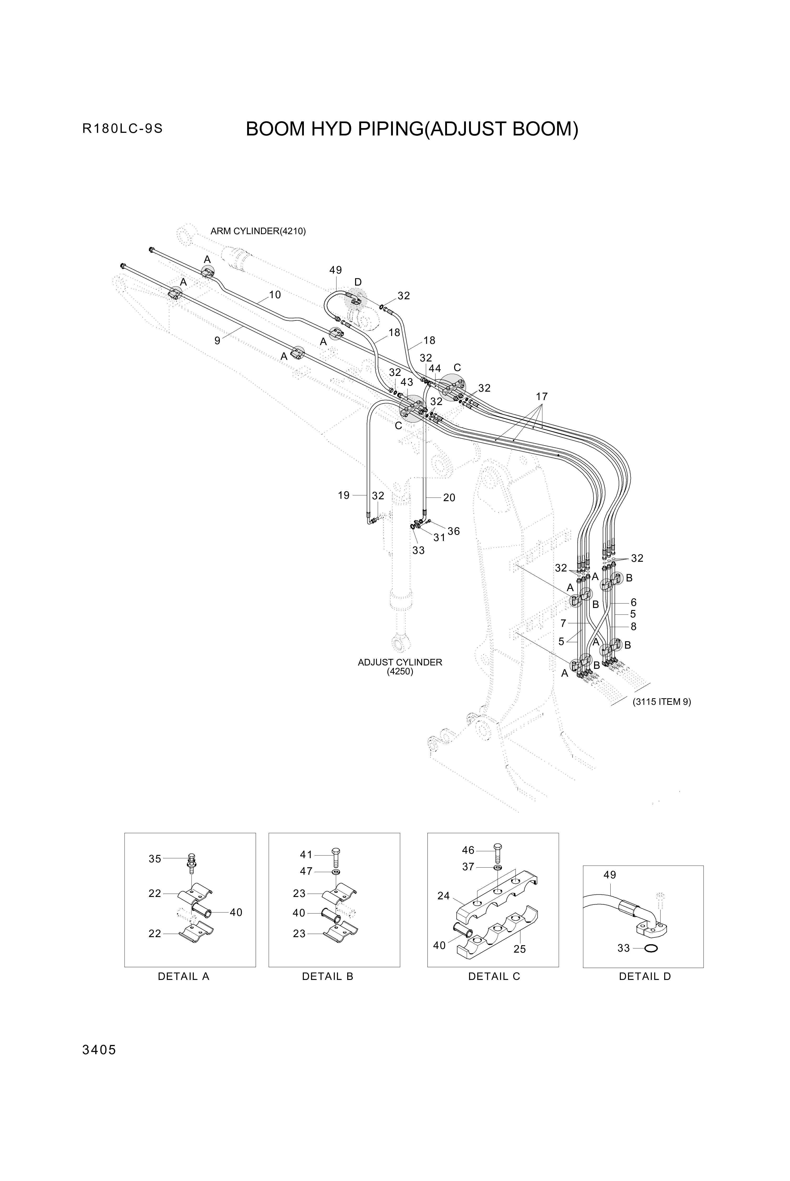 Technical drawing of Hyundai Construction Equipment P980-128414 HOSE ASSY-ORFS&amp;FLG with dimensions and layout (figure 3)