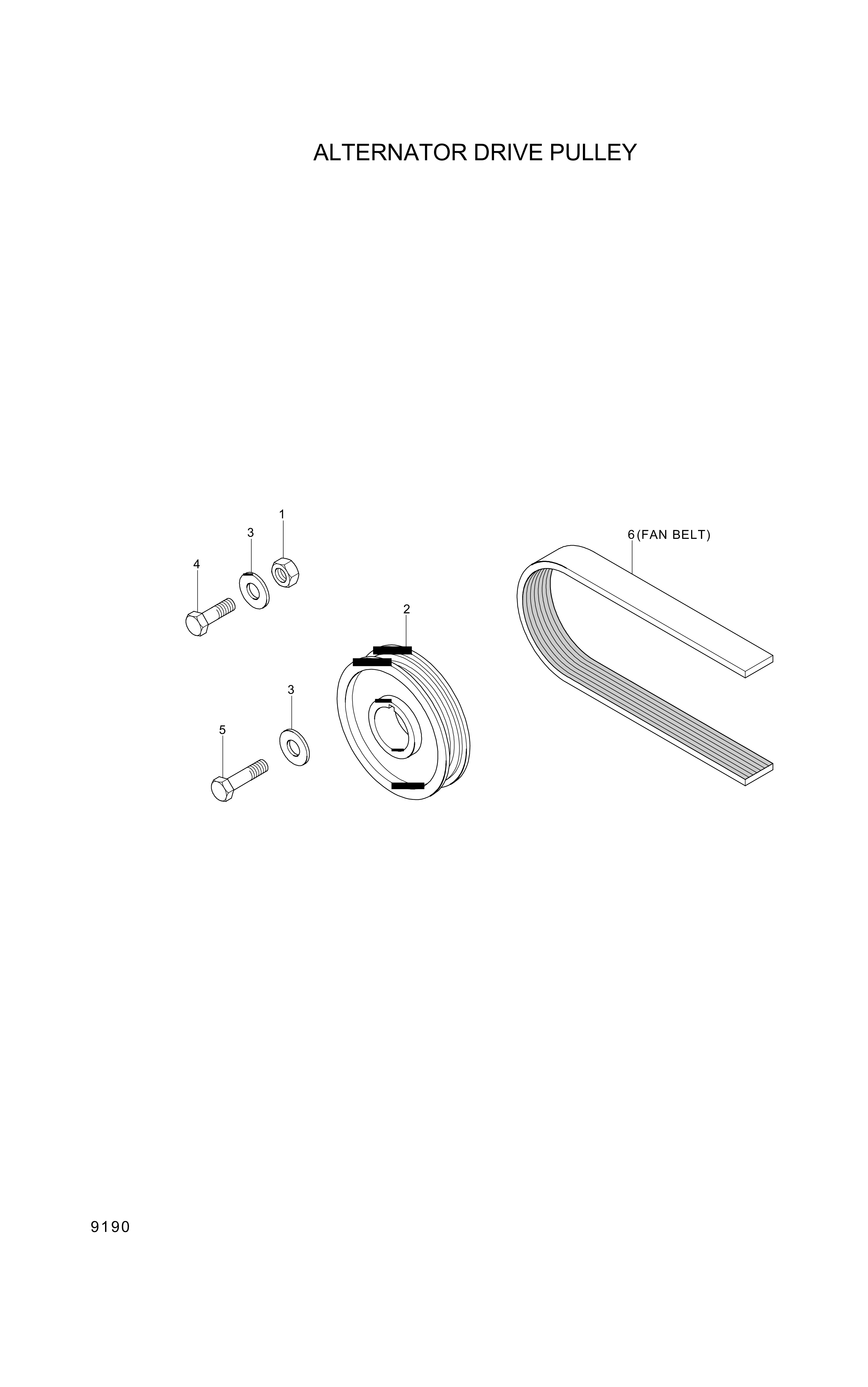 Technical drawing of Hyundai Construction Equipment YUBP-04886 BELT-FAN with dimensions and layout (figure 5)
