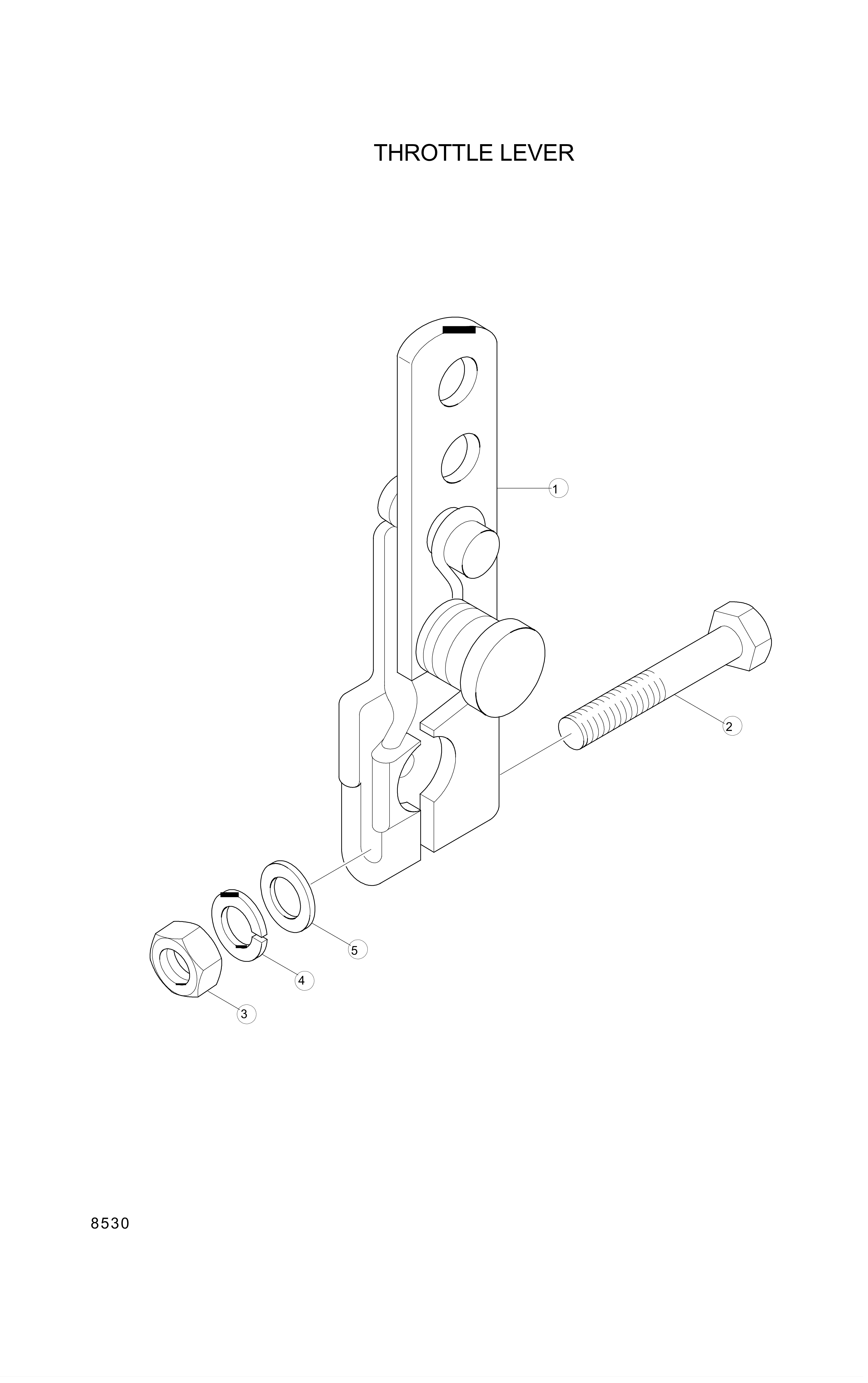 Technical drawing of Hyundai Construction Equipment YUBP-04998 LEVER-THROTTLE with dimensions and layout (figure 5)