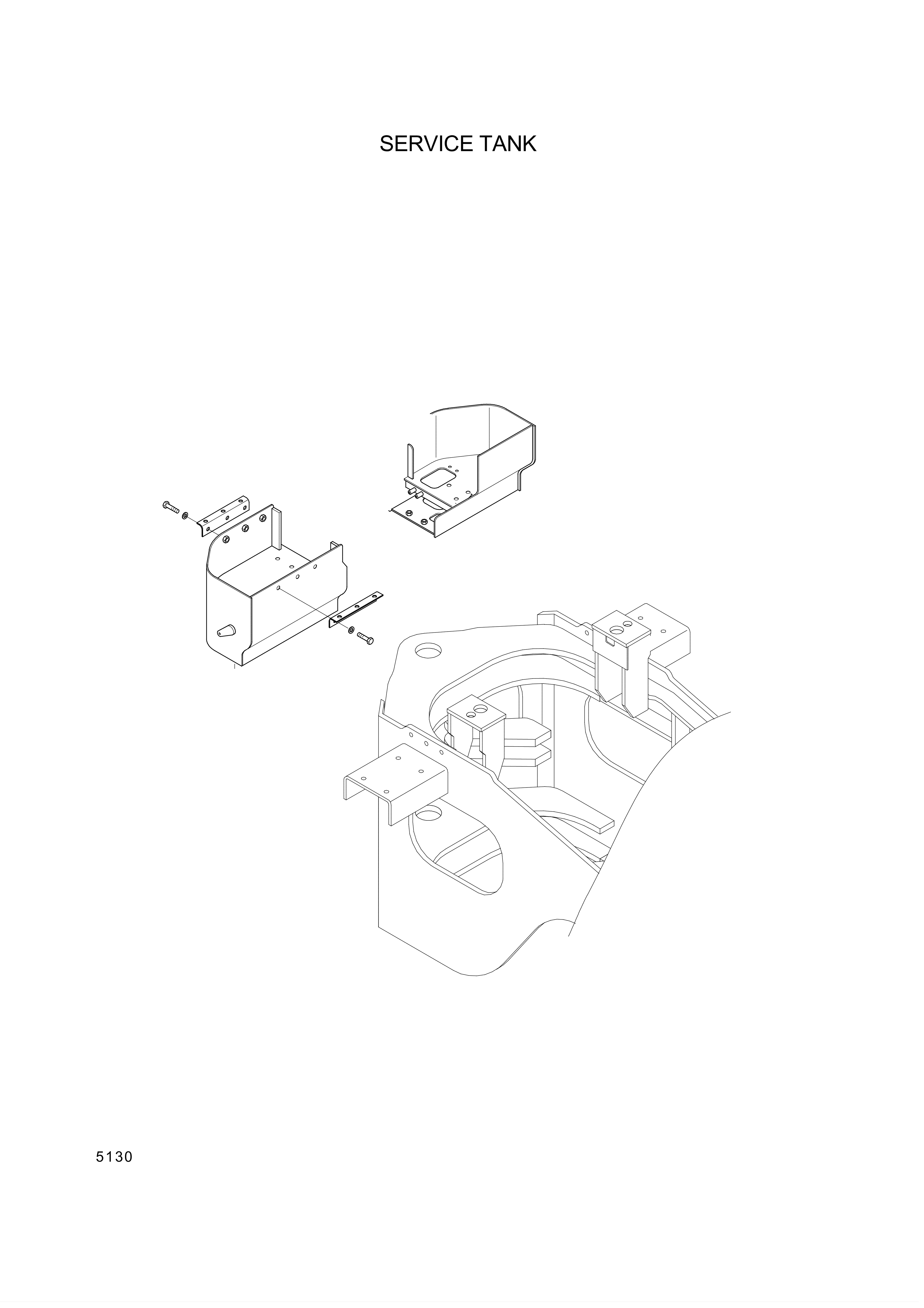 Technical drawing of Hyundai Construction Equipment 71L6-20581 TANK-SERVICE LH with dimensions and layout