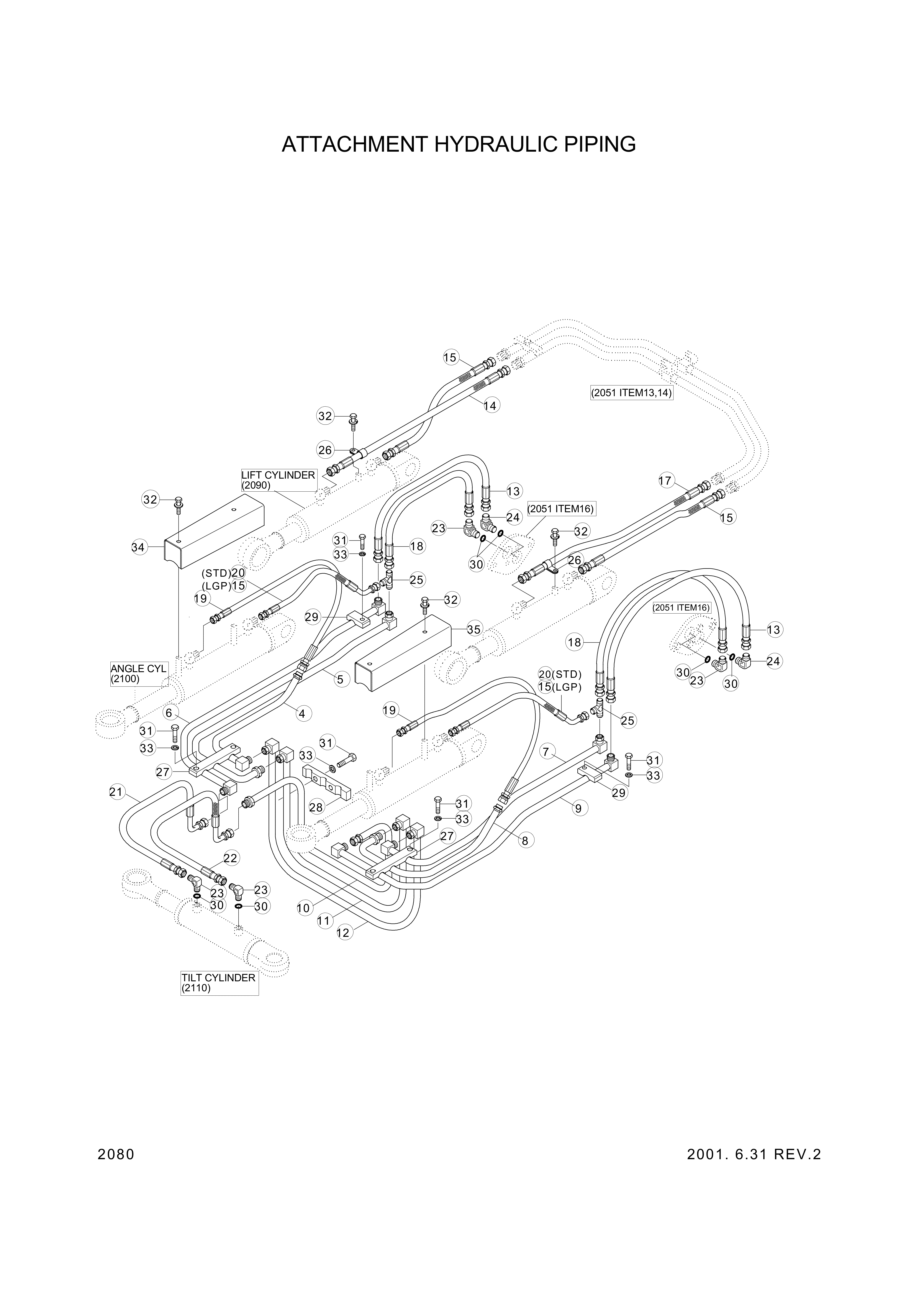 Technical drawing of Hyundai Construction Equipment 35D1-11180 PIPE ASSY-HYD with dimensions and layout (figure 2)