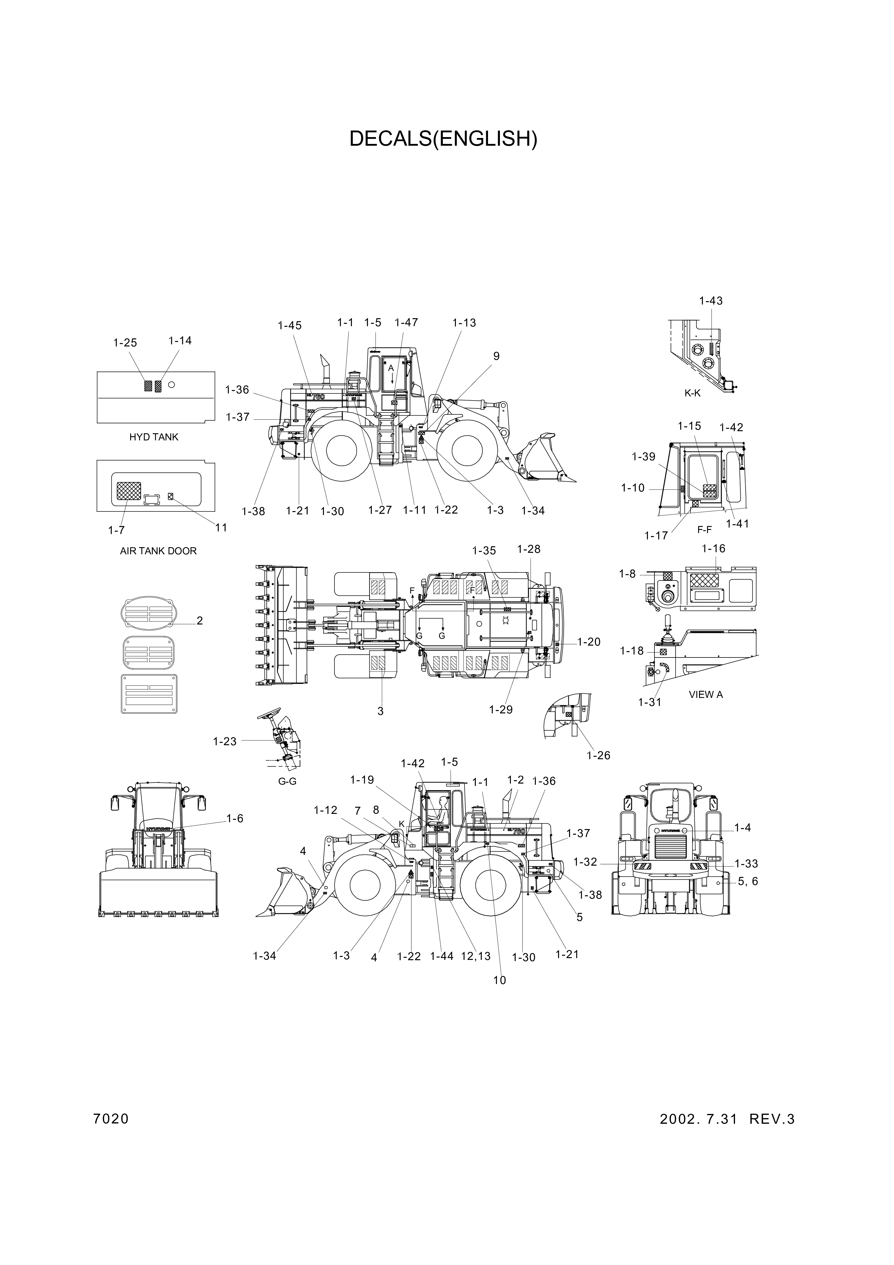 Technical drawing of Hyundai Construction Equipment 94L4-00221 DECAL-SERVICE&amp;LUB with dimensions and layout
