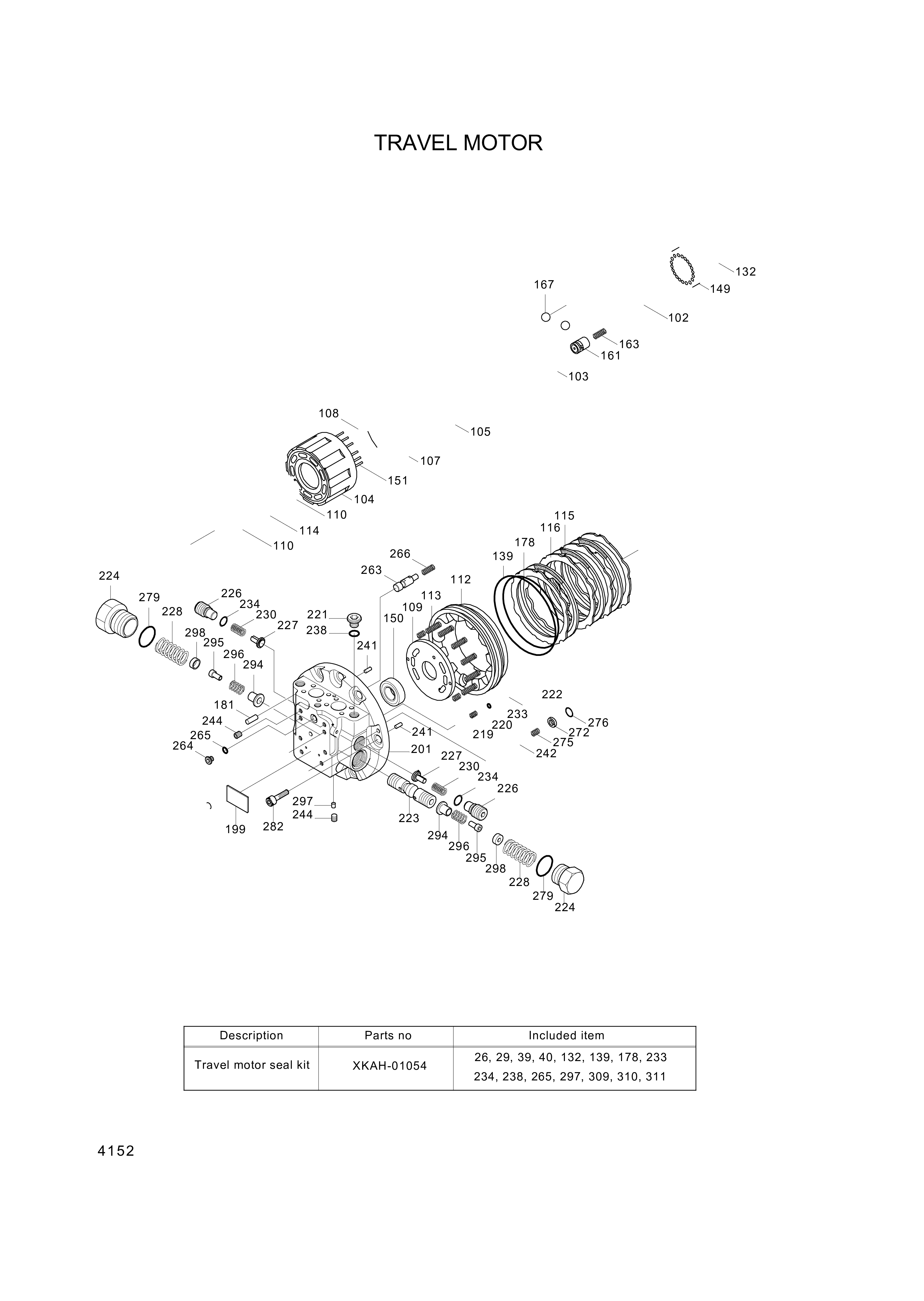 Technical drawing of Hyundai Construction Equipment XKAH-01043 MOTOR-DEVICE with dimensions and layout (figure 4)