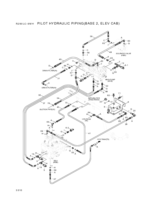 Technical drawing of Hyundai Construction Equipment P930-043051 HOSE ASSY-ORFS&amp;THD with dimensions and layout (figure 2)