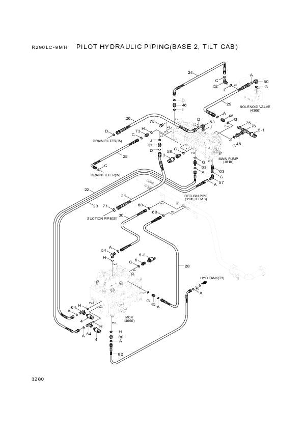 Technical drawing of Hyundai Construction Equipment P930-043051 HOSE ASSY-ORFS&amp;THD with dimensions and layout (figure 3)