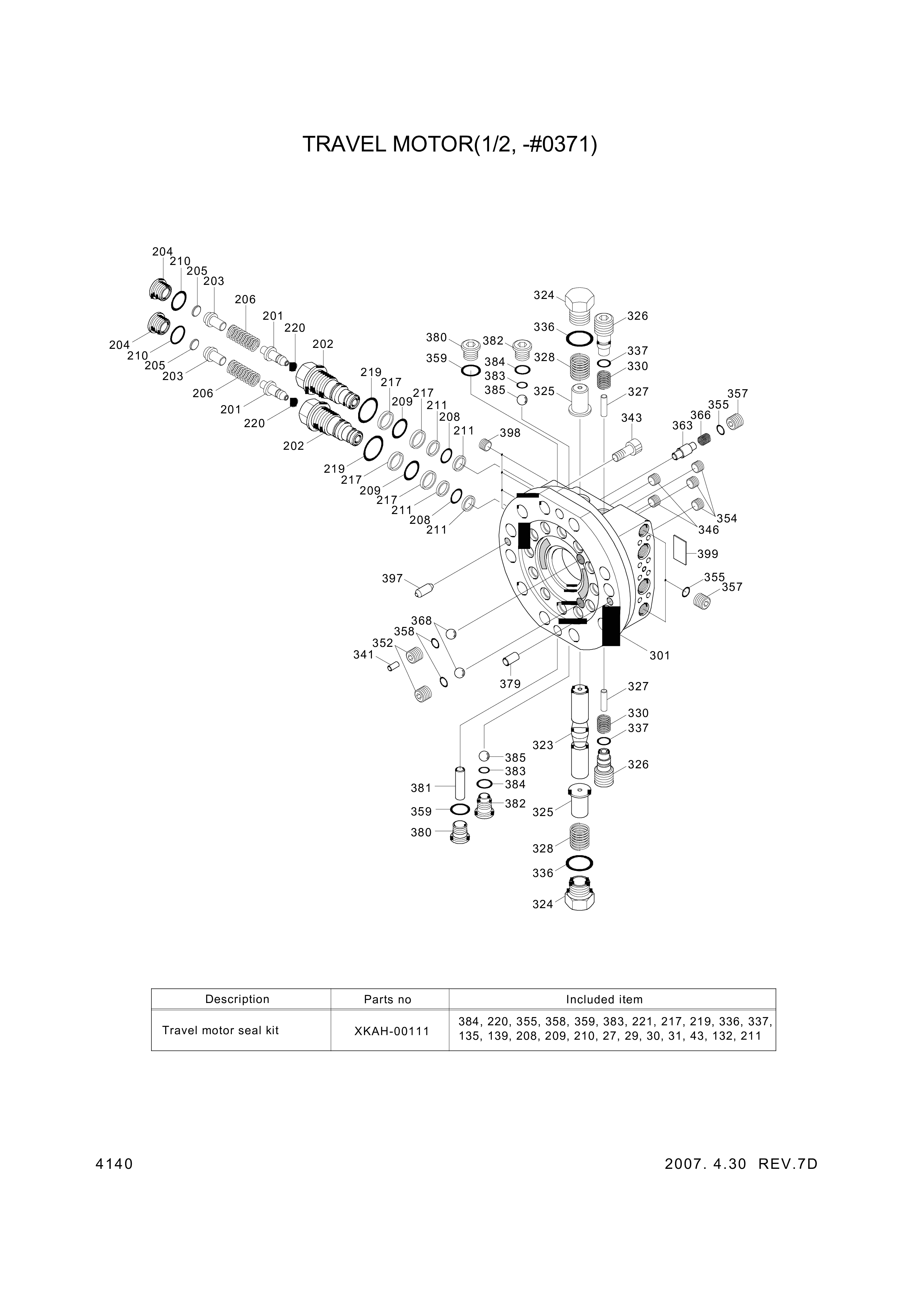 Technical drawing of Hyundai Construction Equipment XKAH-00481 MOTOR UNIT-TRAVEL with dimensions and layout (figure 2)