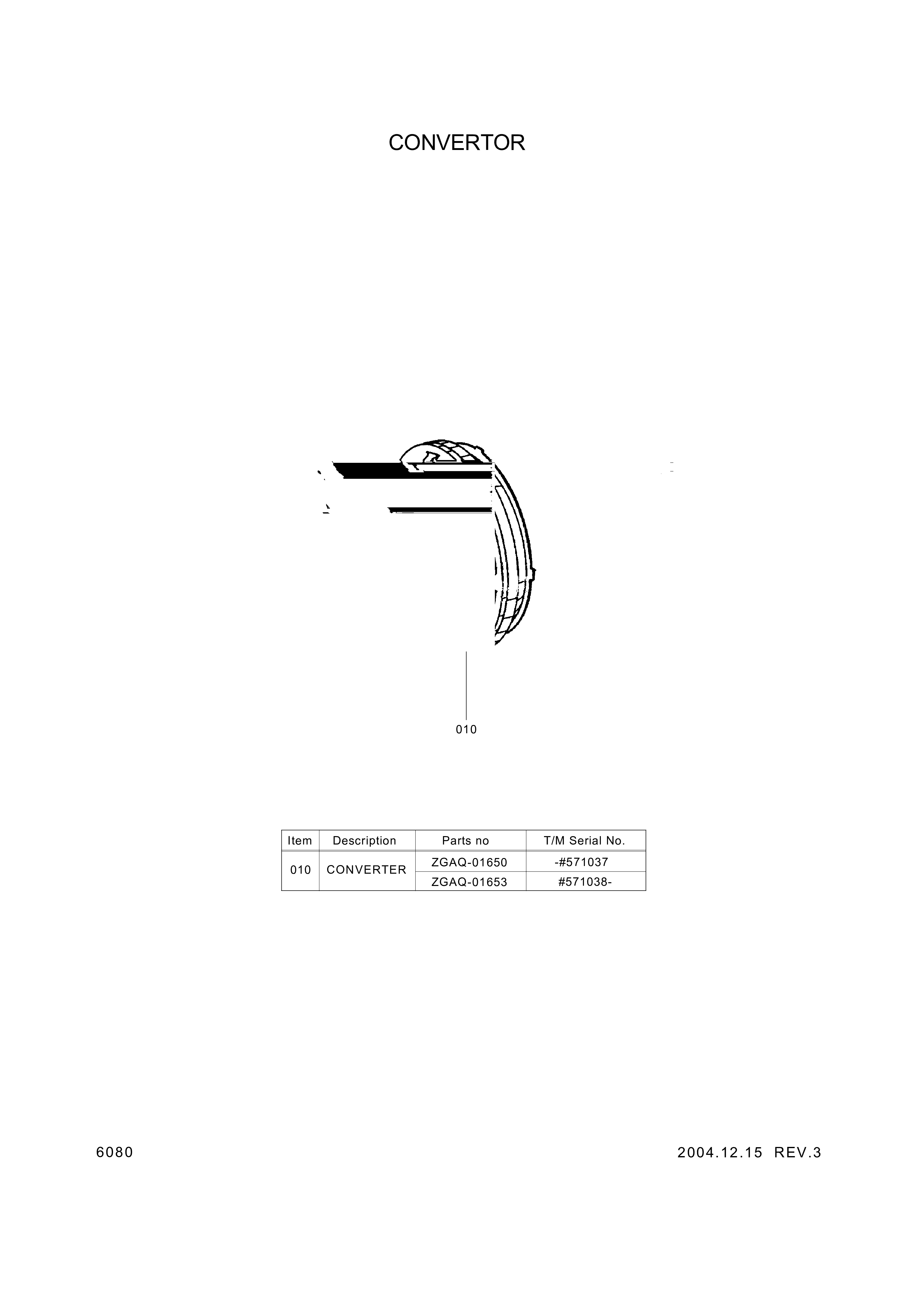Technical drawing of Hyundai Construction Equipment ZGAQ-01650 CONVERTER with dimensions and layout