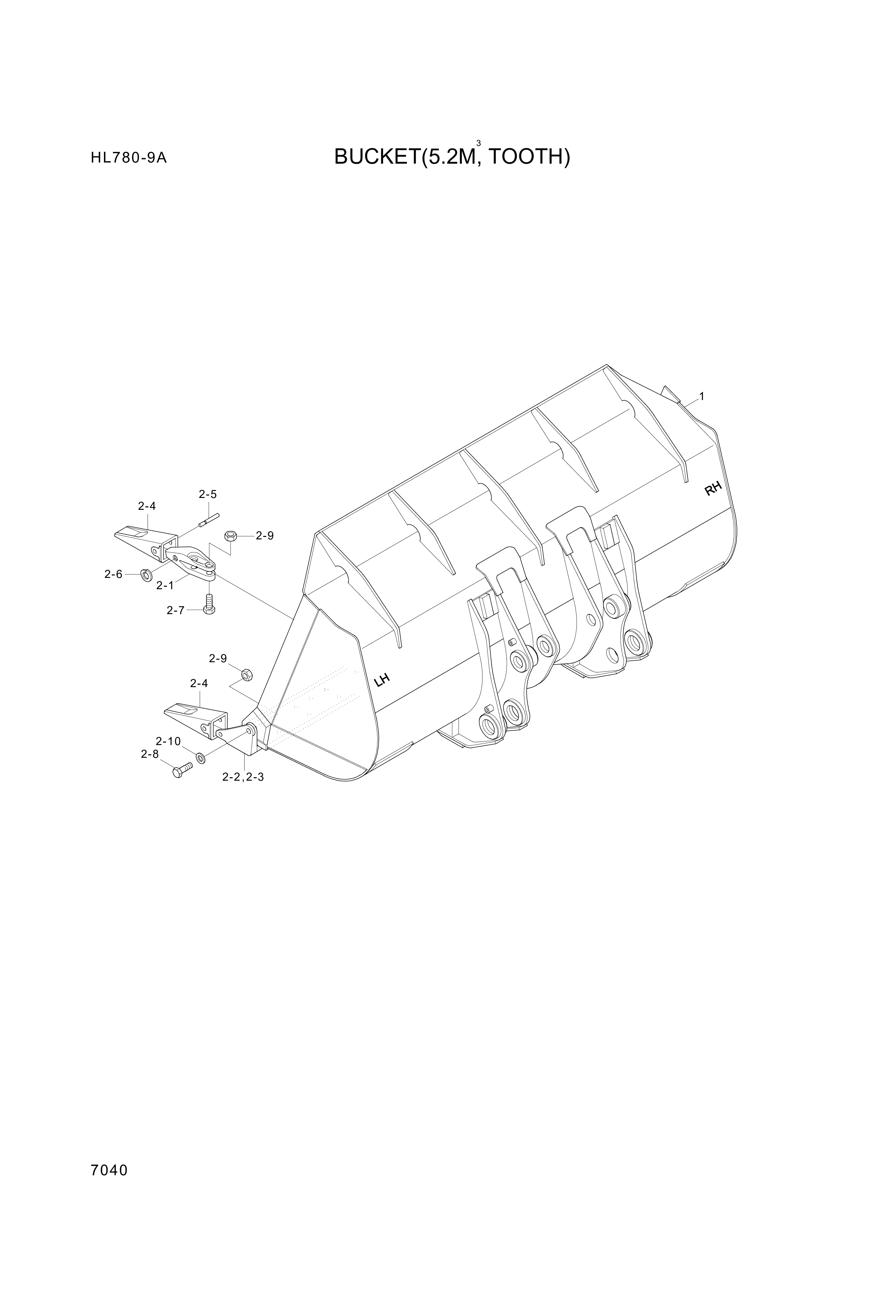 Technical drawing of Hyundai Construction Equipment 61LQ-00031 BUCKET with dimensions and layout (figure 3)