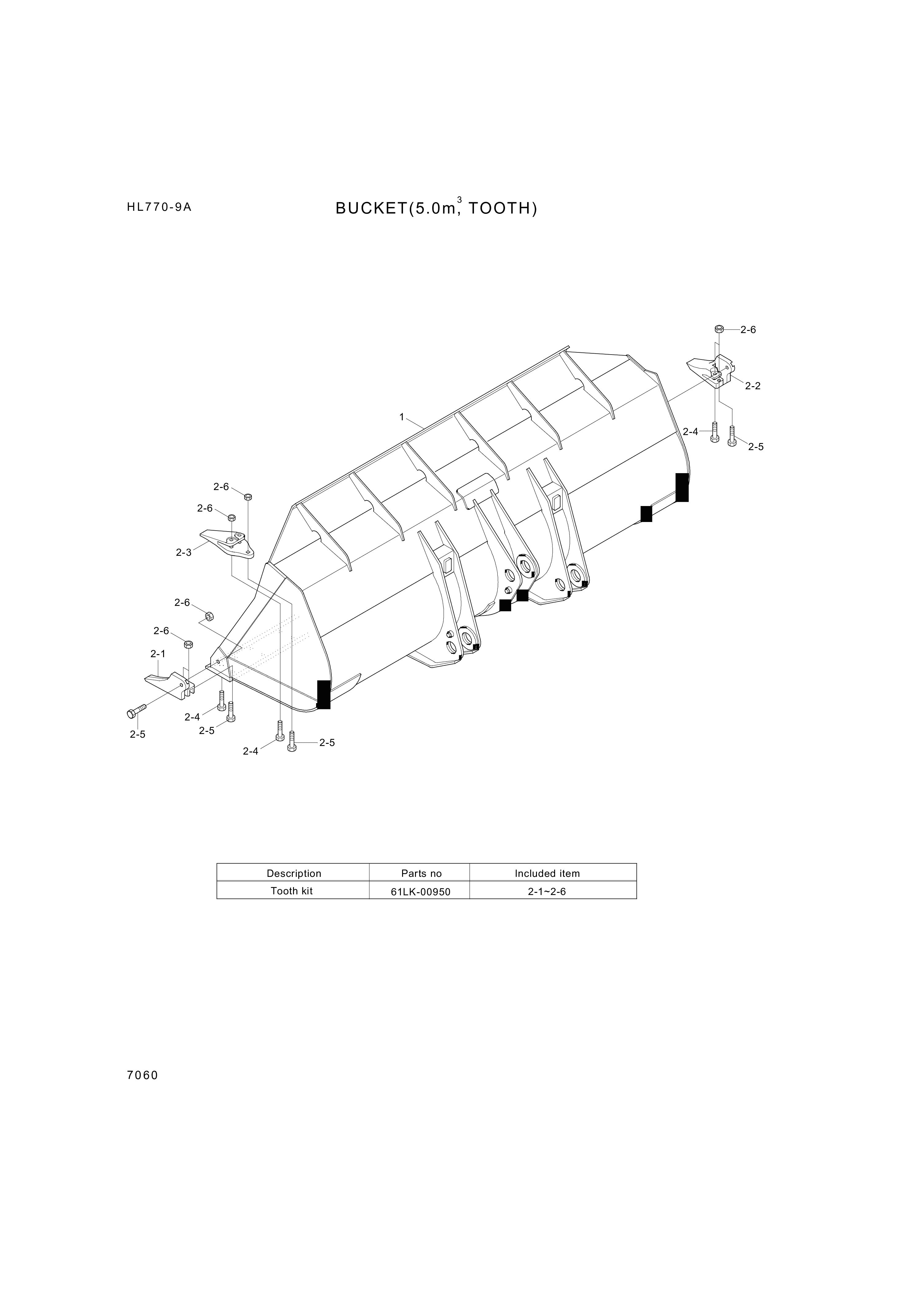 Technical drawing of Hyundai Construction Equipment 61LK-00950 TOOTH KIT with dimensions and layout (figure 5)